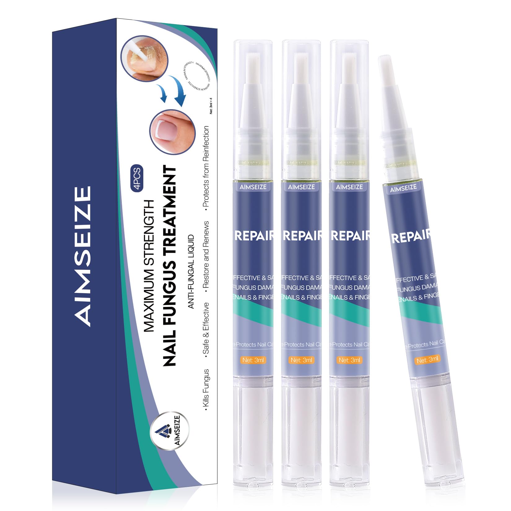 AIMSEIZE Toenail Treatment -Extra Strength Nail Treatment - Nail Repair Pen for Nail Discoloration Nails - 4PCS