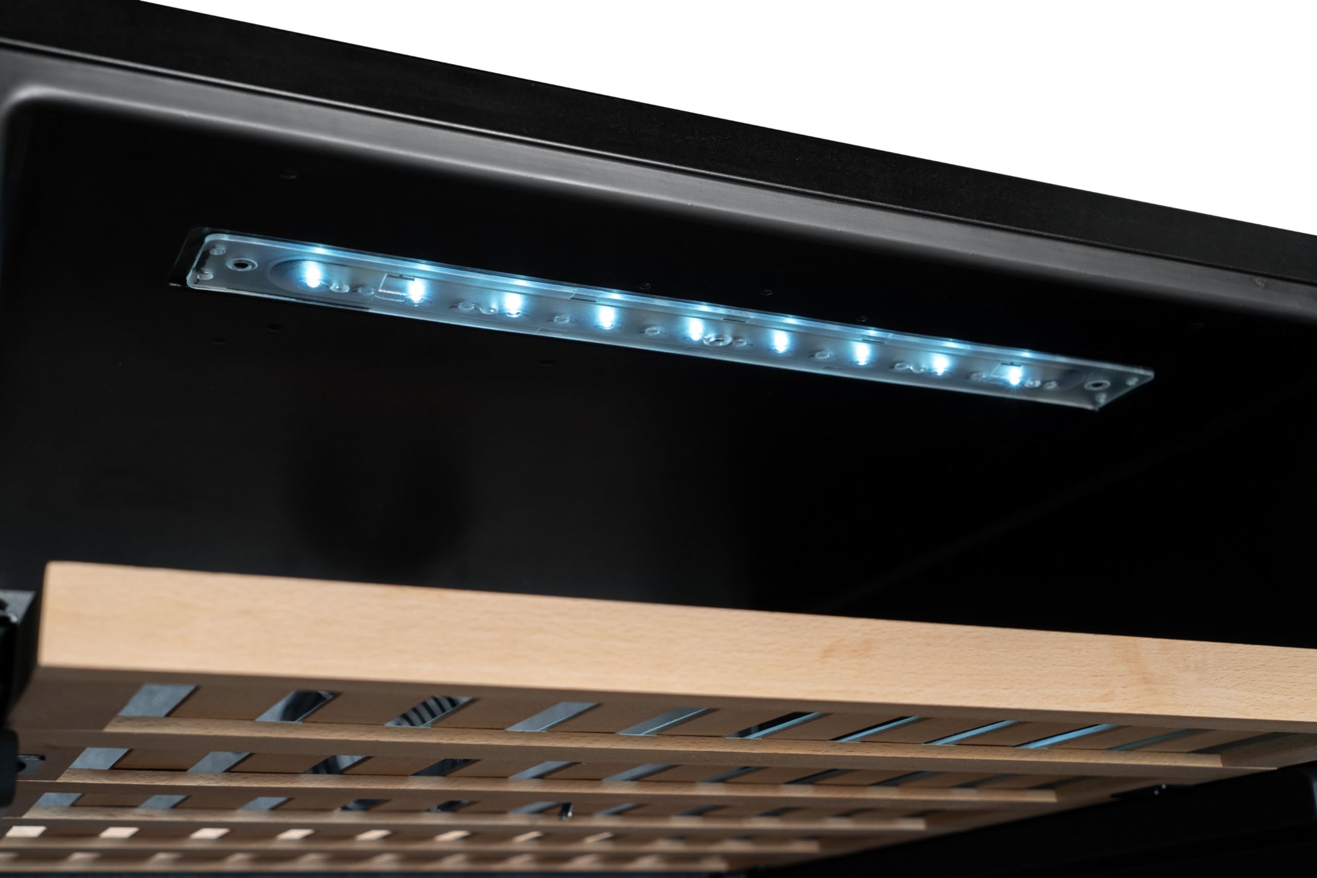 METRO Professional Vinoteca GWC1171D, acero inoxidable/vidrio, 8 estantes de madera, termostato digital, para 171 botellas de vino, con cerradura, negro/plateado