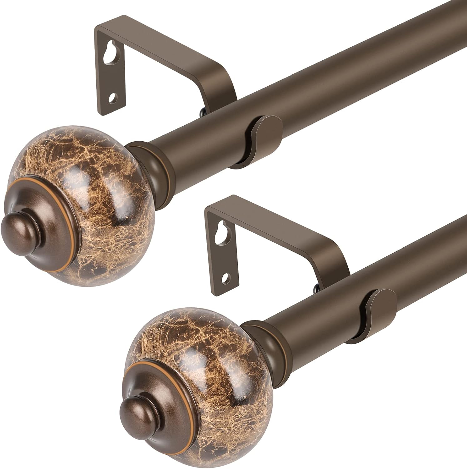 2 Pack Curtain Rods for windows,3/4 Inch Metal Single Telescoping Curtain Rod with Finials (Bronze, 36-72",2 pack)