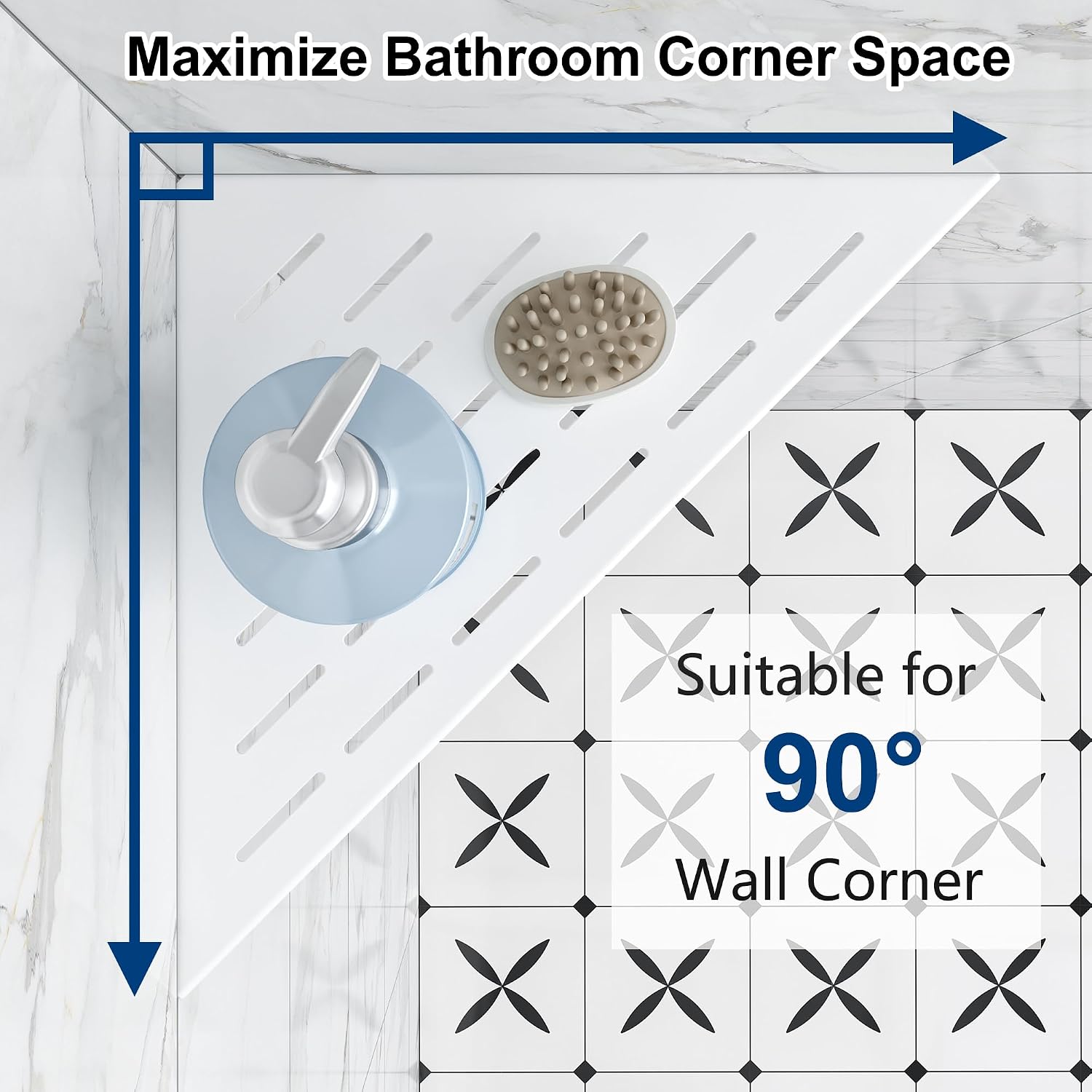 Qeke Corner Shower Shelves, 12” Recessed Tile Shower Shelf, 304 Stainless Steel Grout in Corner Tile Shower Shelves, No Drilling, Matte White, 2 Pack