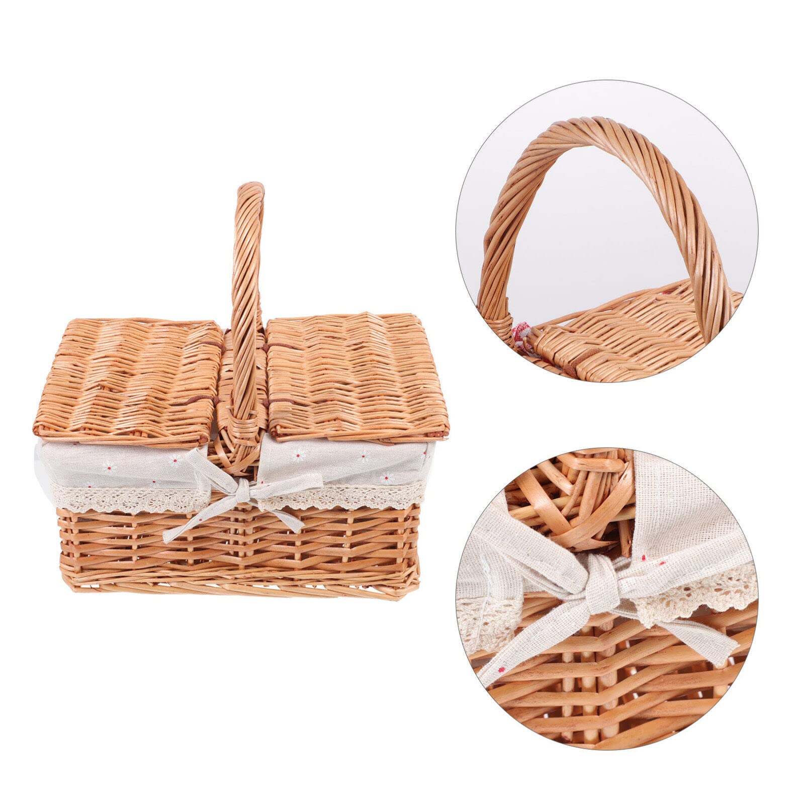 BESPORTBLE Cestino in Vimini con Coperchio E Manico 12.20X8.07X12.60In Cesto di Stoccaggio Portatile per Picnic Decorazioni Matrimoni Organizzatore Casa E Giardino