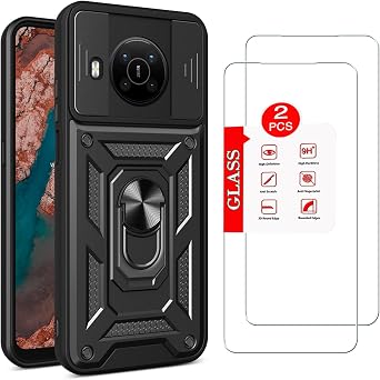 for Nokia X100 5G Case with [2 Pack] Tempered Glass Screen Protector, for Nokia X100 [Military-Grade] Protective Armor,with Lens Protects Magnetic Kickstand Car Mount Holder Phone Case Black