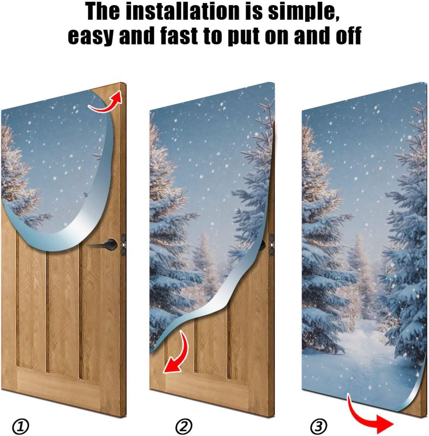 Burbuja Snowy Forest Door Cover, Stretch Fabric Backdrop Door Porch Covers for Home Party Holidays Decoration, 35x79 In