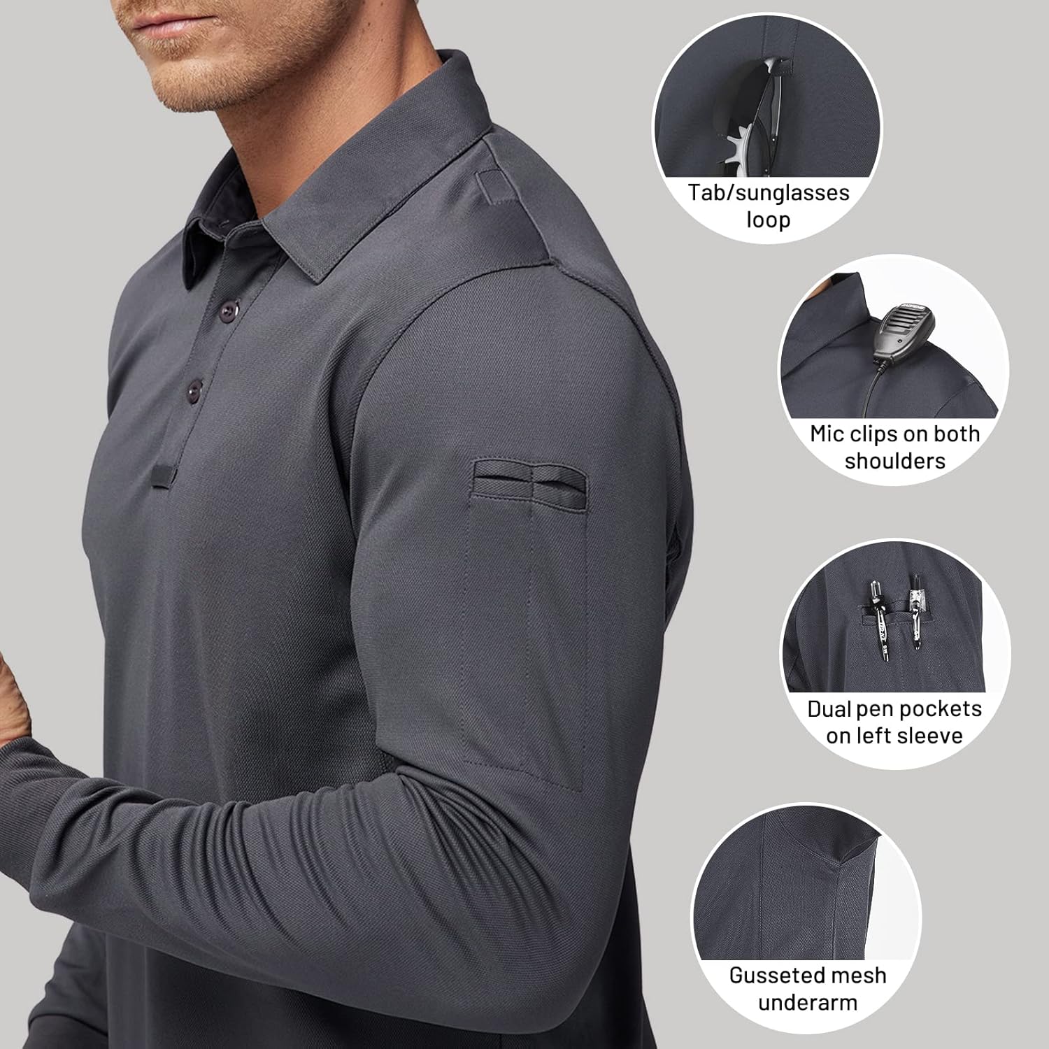 MIER Men's Outdoor Performance Tactical Polo Shirts Short and Long Sleeve, Moisture-Wicking - Image 6