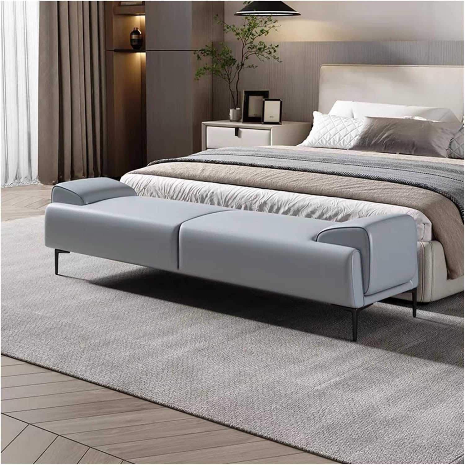 SOPAMI Ottoman Upholstered Footstool - End of Bed Stool for Makeup and Bedroom End of Bed, Leather Footstool with Armrests Bedroom Bedside Stool(Color:B,Size:180 * 45 * 45cm)