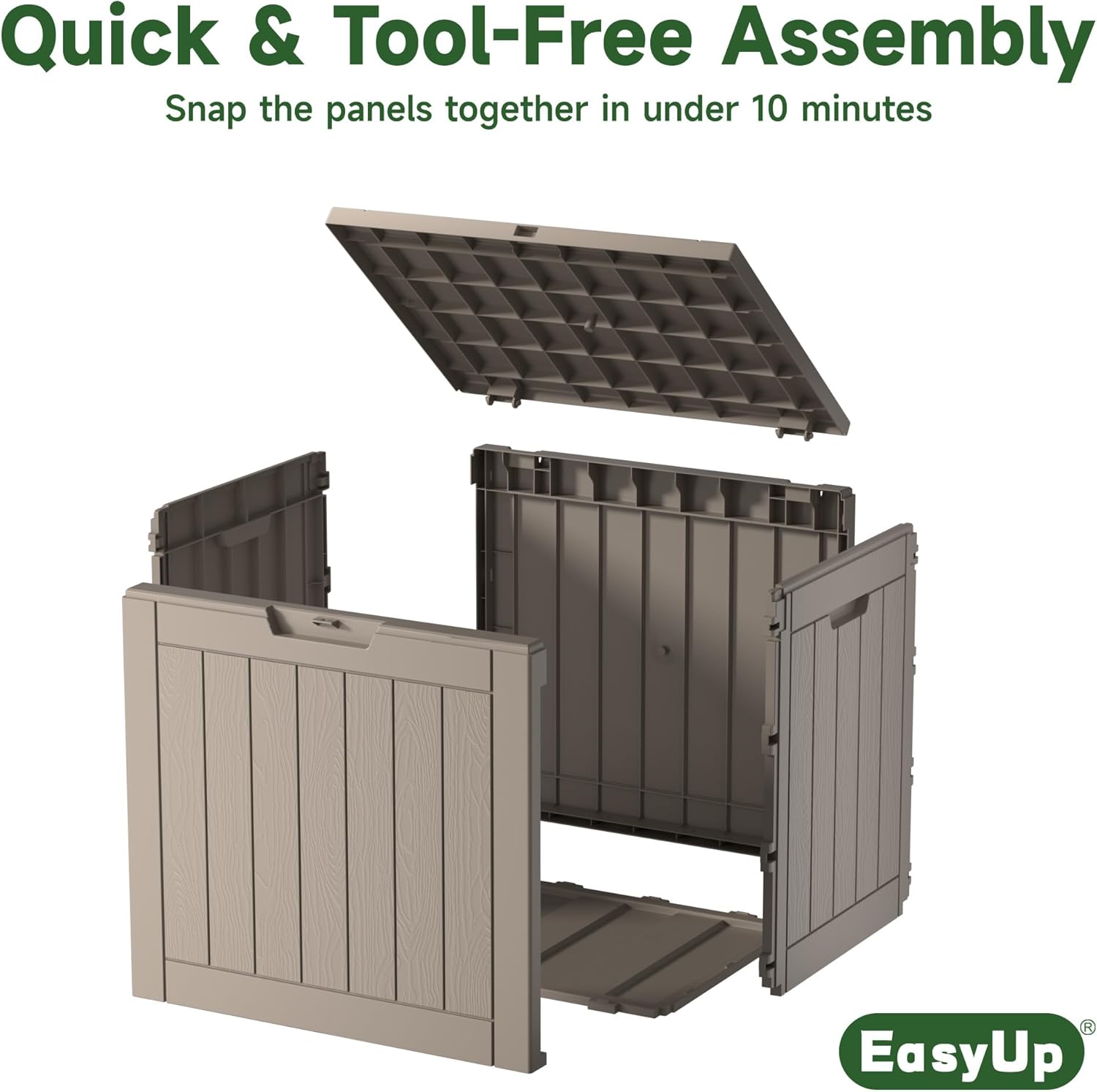 EasyUp Outdoor Storage Box, Waterproof Resin Deck Box, Reinforced Stability UV-Resistant for Patio, Garden and Poolside (Gray, 35 Gallons)