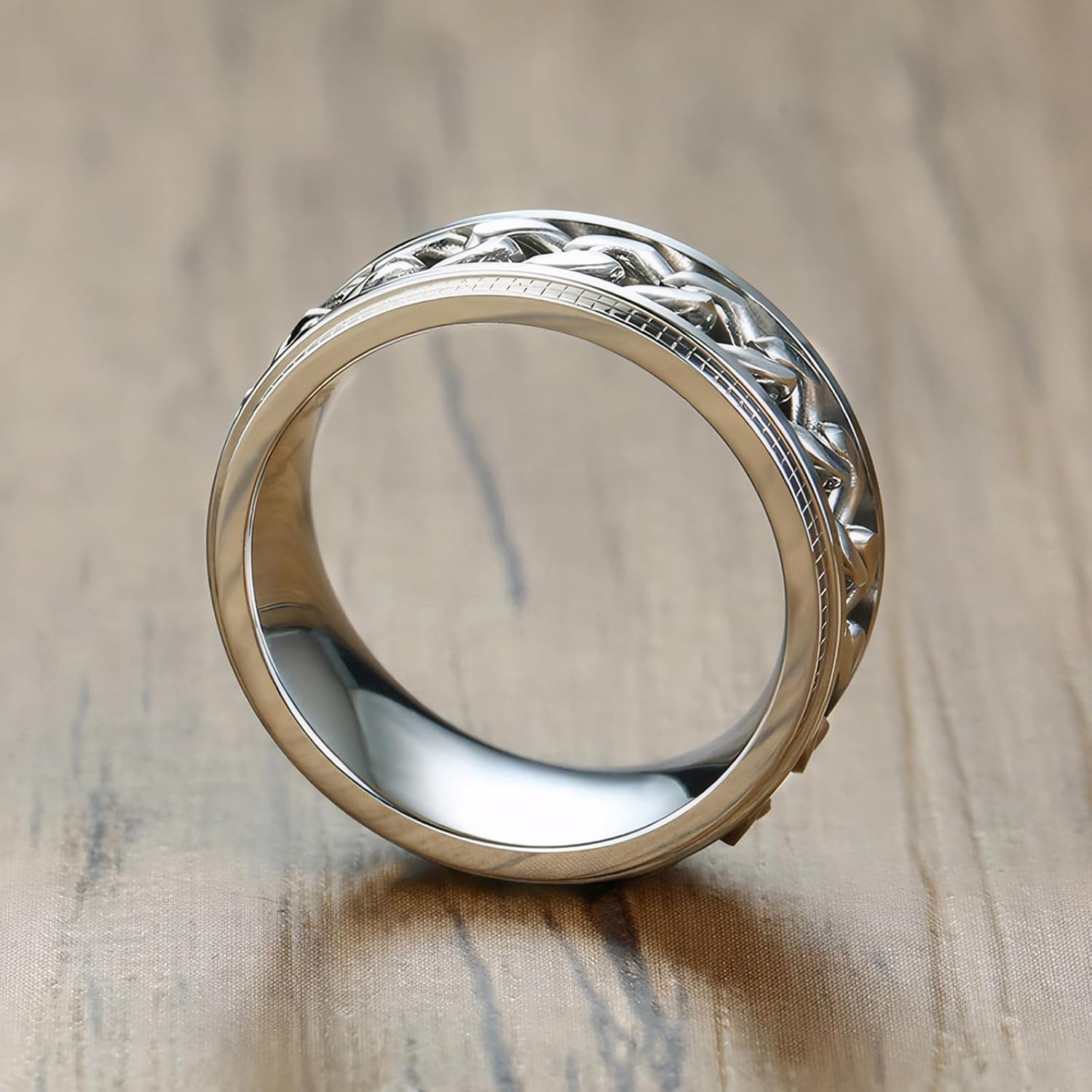 Men's Spinner Fidget Anxiety Ring 8MM Stainless Steel Rotation Wedding Rings for Men Women Stress Free Silver/Black/Gold/Blue Beveled Edges Engagement Bands Comfort Fit Jewelry Gifts Size 6-13