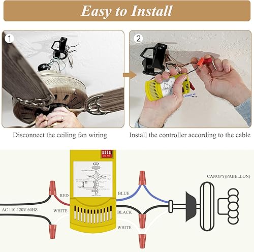Miniatura 5 de Kit de control remoto universal para ventilador de techo Harbor Breeze Hampton Bay, Hunter, Hunter para ventilador remoto de 3 velocidades con