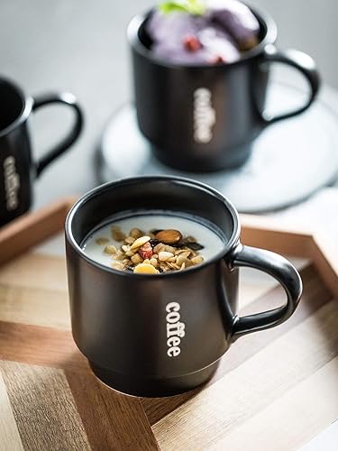 Miniatura 9 de Juego de soporte para cuchara para estufa y taza de café apilable con estante, tazas de café de 15 onzas para café, té, cacao, leche