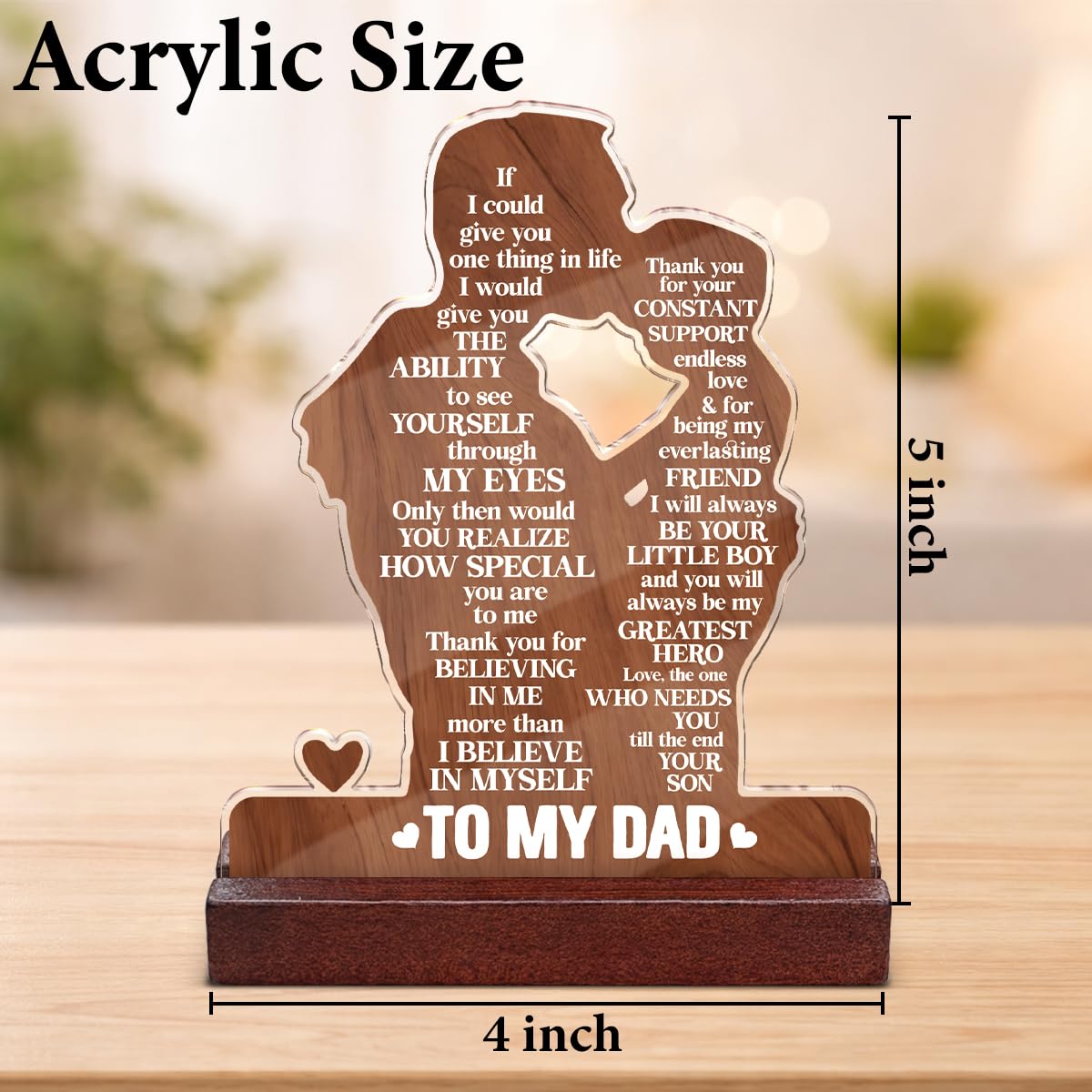 Regalo per papà da figlio, festa del papà, regalo di compleanno per papà, con scritta "To My Daddy", in acrilico, decorazione per la casa, 10 x 12 cm