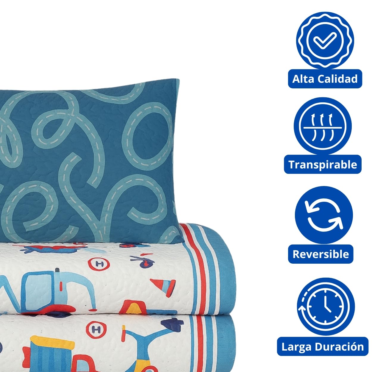 DECASATEXTIL - Colcha Infantil para Cama de 90 - Diversos Diseños para los Más Peques - Encanto y Fantasía en la Cama Infantil - 100% Microfibra (Cama 90/105cm- 180x265cm, Camiones)