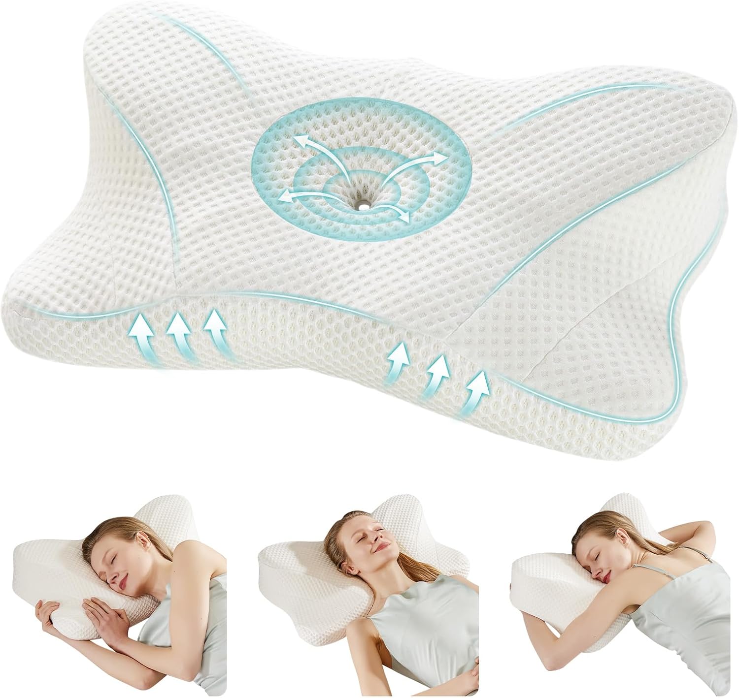 Cervical Neck Pillow, Memory Foam Pillow for Neck Pain Relief, Ergonomic Bed Pillow with Neck Support for Side, Back & Stomach Sleepers, Queen, White