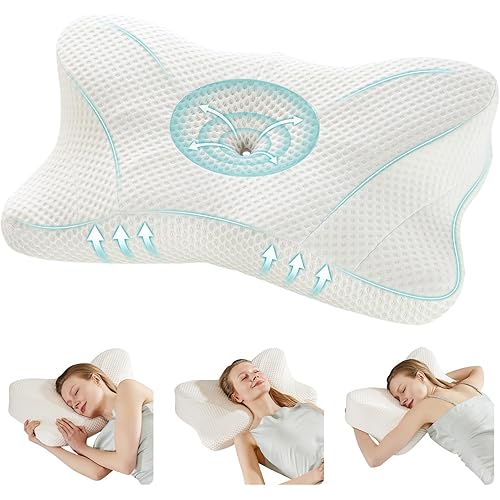 Cervical Neck Pillow, Memory Foam Pillow for Neck Pain Relief, Ergonomic Bed Pillow with Neck Support for Side, Back & Stomach Sleepers, Queen, White