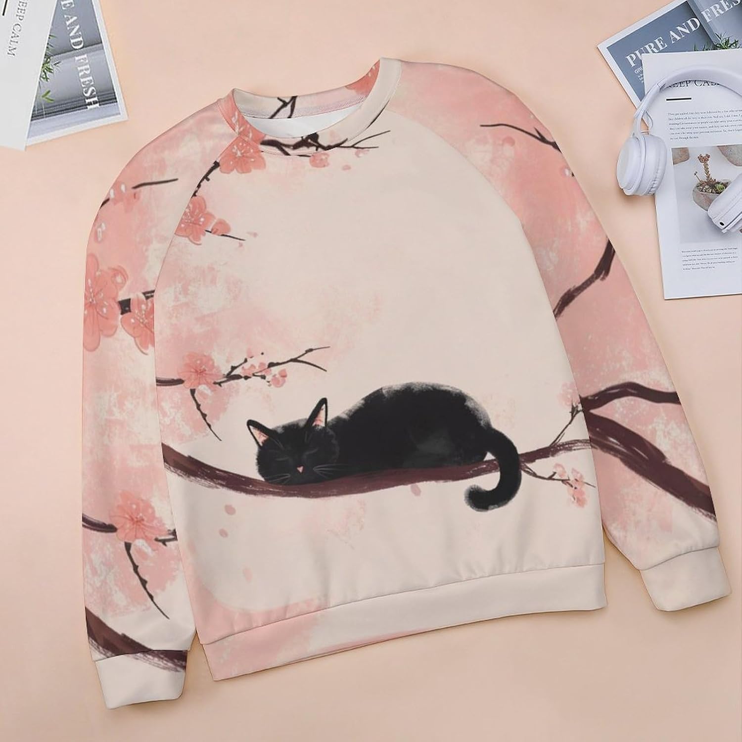 Long Sleeve Shirts for Women Cat Printed Fall Winter Dressy Holiday Casual Fashion Crewneck Tunic Tee Shirts - Image 3