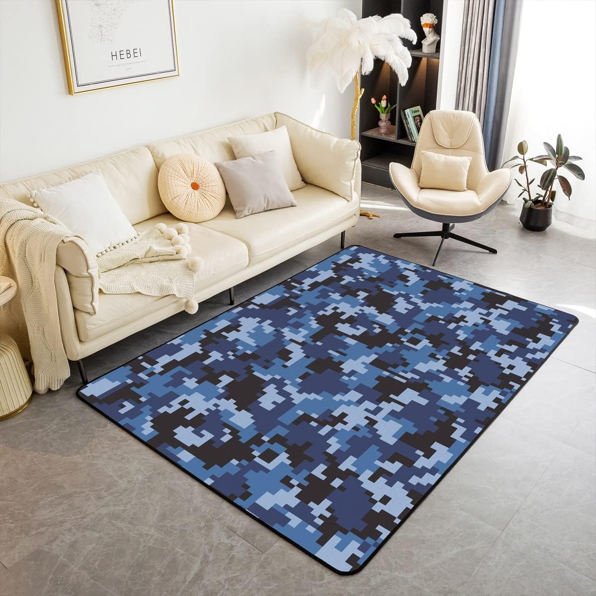 Tapis de salon texture camouflage 3D colorée grand format souple et résistant pour couloir