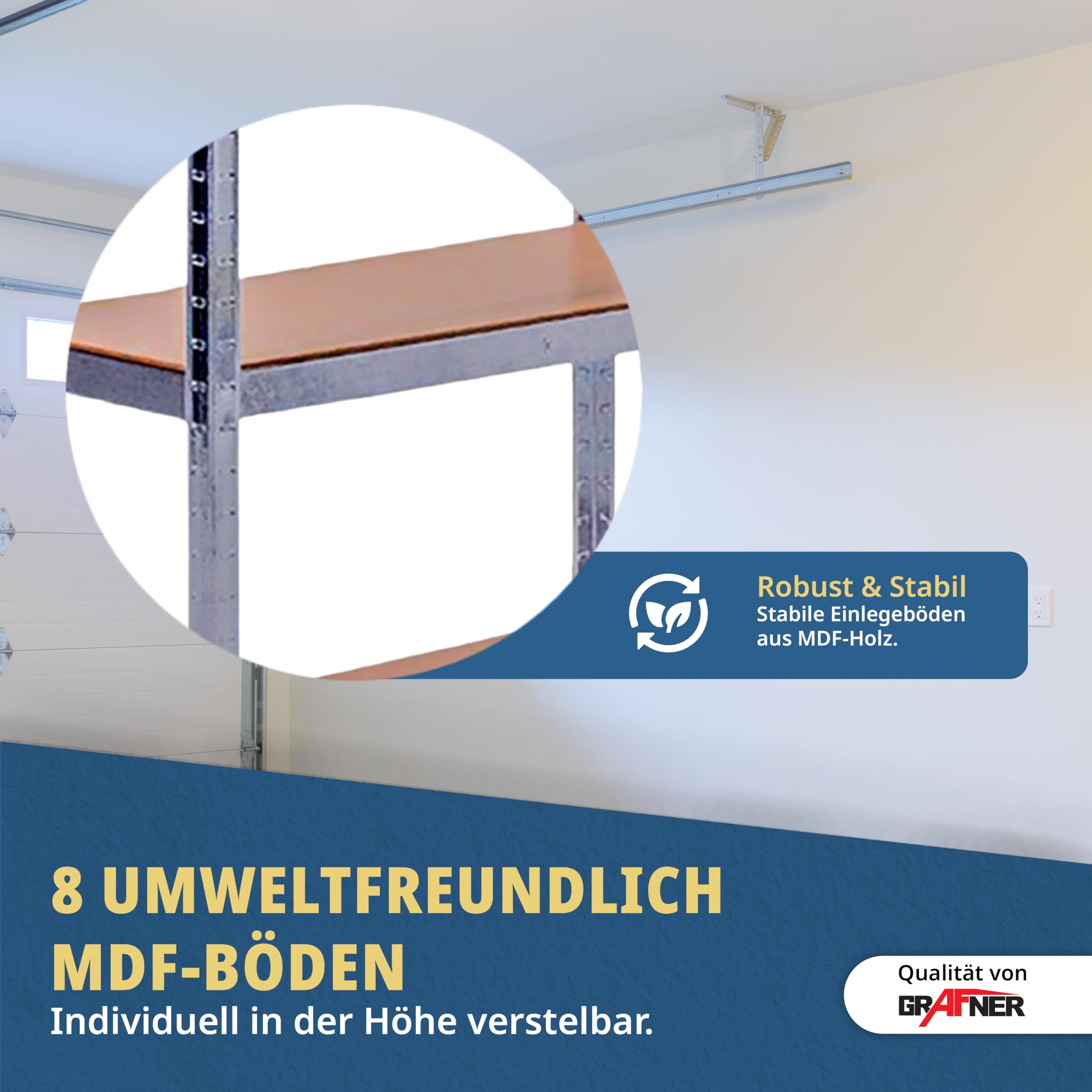 Grafner XXL dubbel rek voor zware lasten met 10 planken van MDF, maximale belasting 1750 kg, TÜV/GS certificering, afgeronde hoeken, 180 x 180 x 40 cm, dubbele steekrek, opbergrek, kelderrek