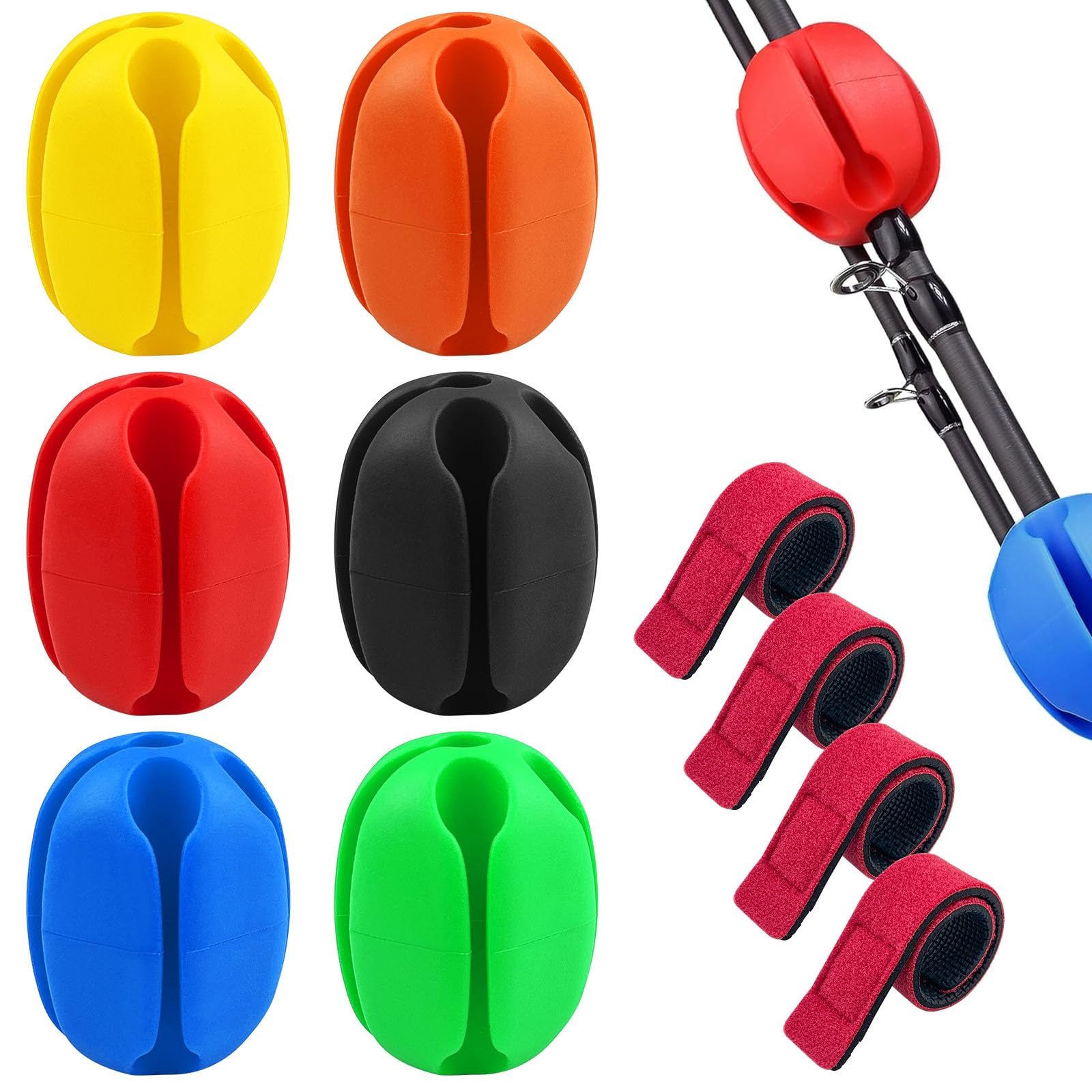 6 Piezas Bola Fija de Caña de Pescar, Caña de Pescar Portátil Bola Fija Accesorios con 4 Cintas Caña De Pescar para Depósitos, Herramienta de Pesca de(5 Agujeros)