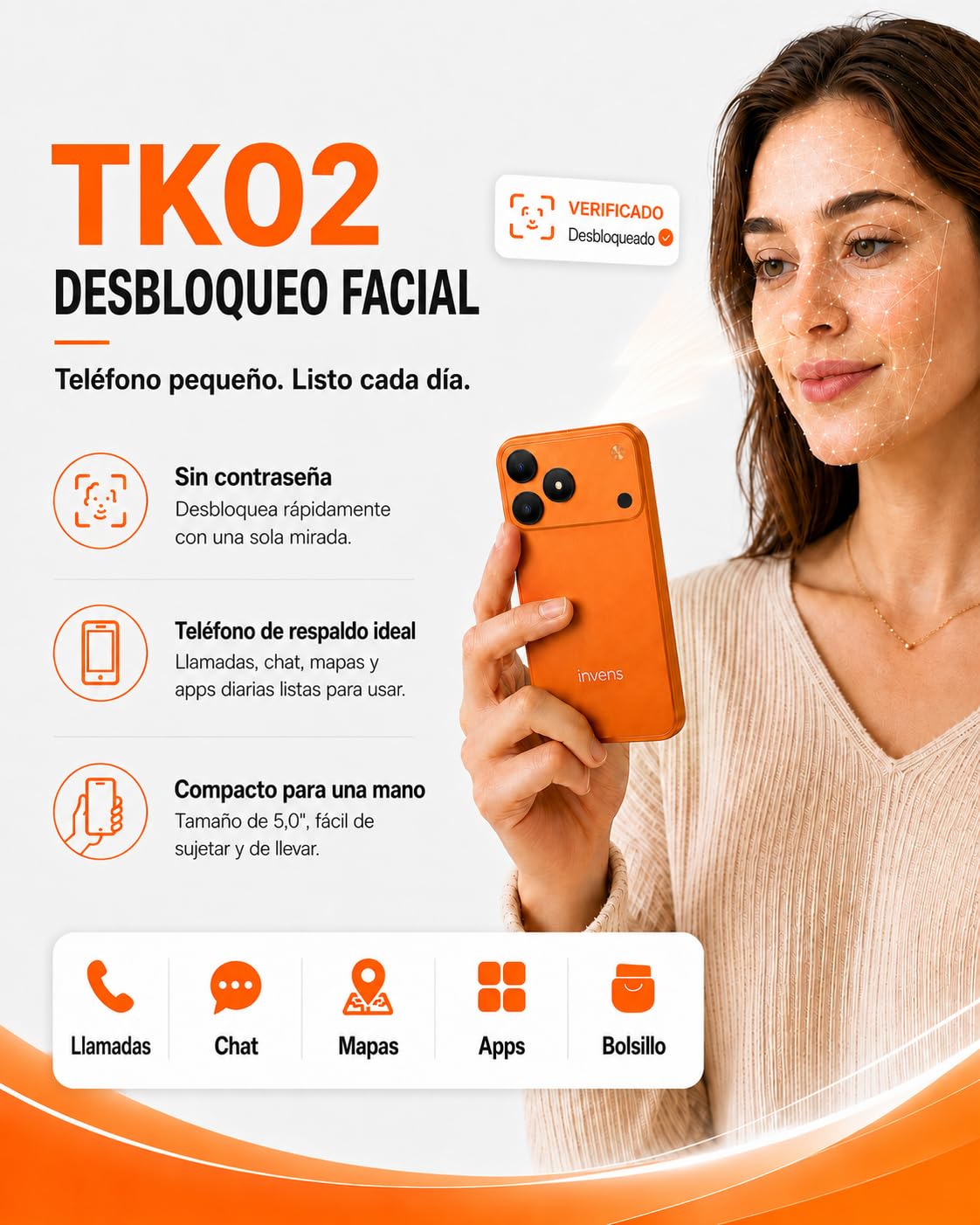 invens TK02 Telefonos Moviles Libres, 9(3+6) GB+32GB/128GB TF Teléfono Móvil, Android 16, 5'' HD+, 8MP+5MP Móvil, 2500mAh, Smartphone Triple 4G SIM GPS/OTG/3.5mm Jack Negro