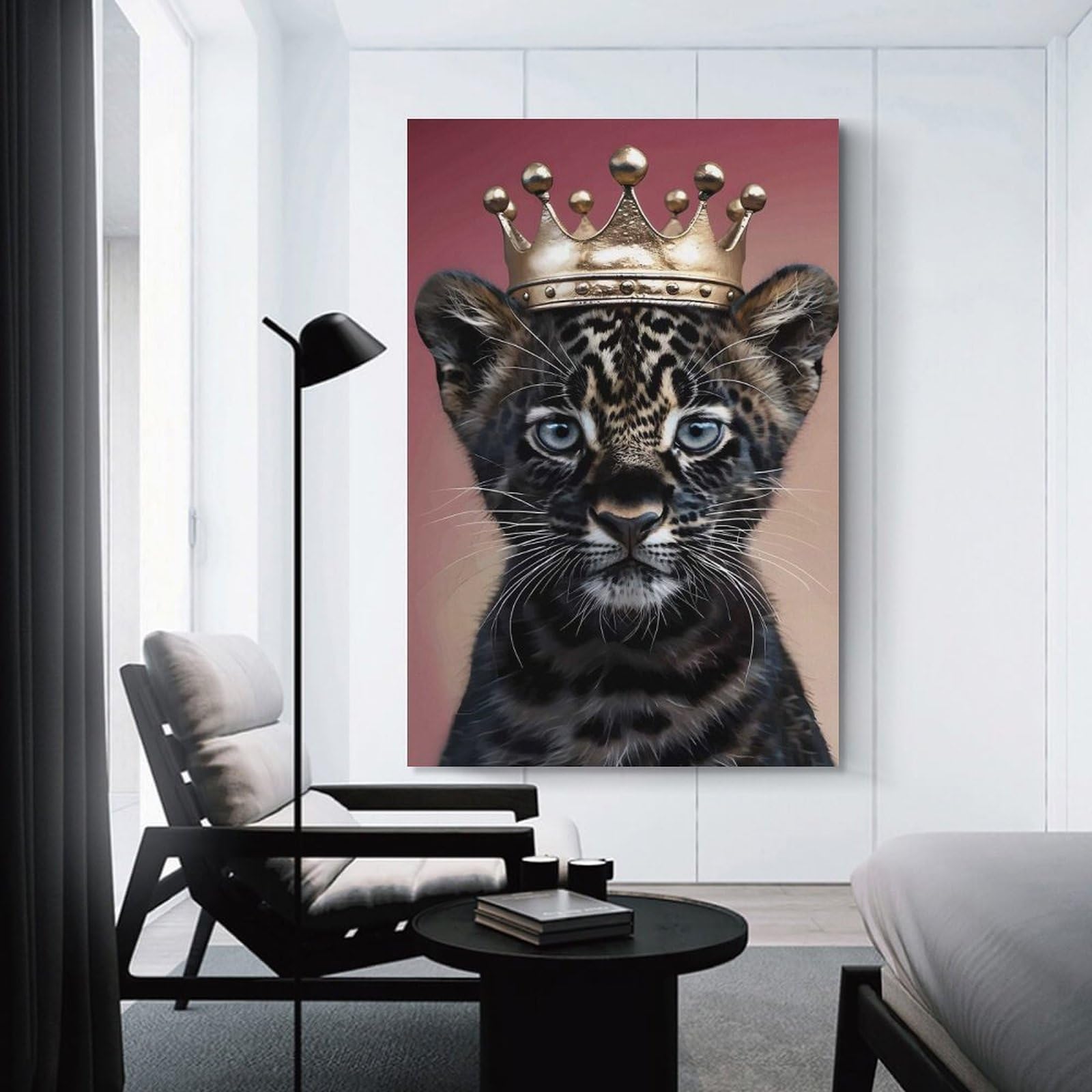 Junmoney Leopard Cub King Canvas Wall Picture, 24x36inch(60x90cm), for Wall Displays, Bedrooms Or Room Updates, Wall Decor Suited to Curated Displays