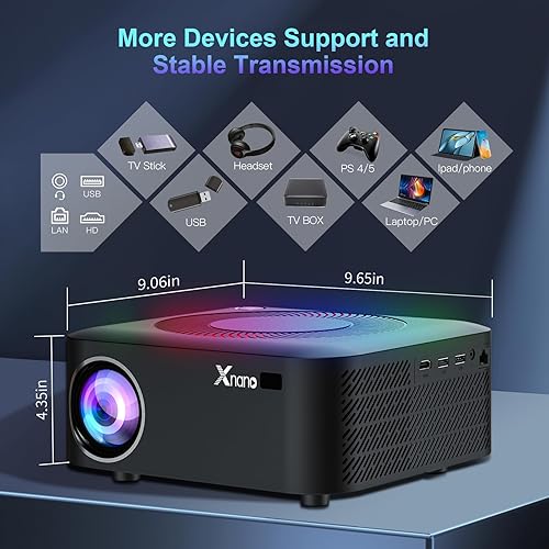 Miniatura 6 de Proyector 5G WiFi Bluetooth nativo 1080p compatible con 4K, XNANO 500 ANSI Home Theater Proyector portátil FHD de película al aire libre con altavoz