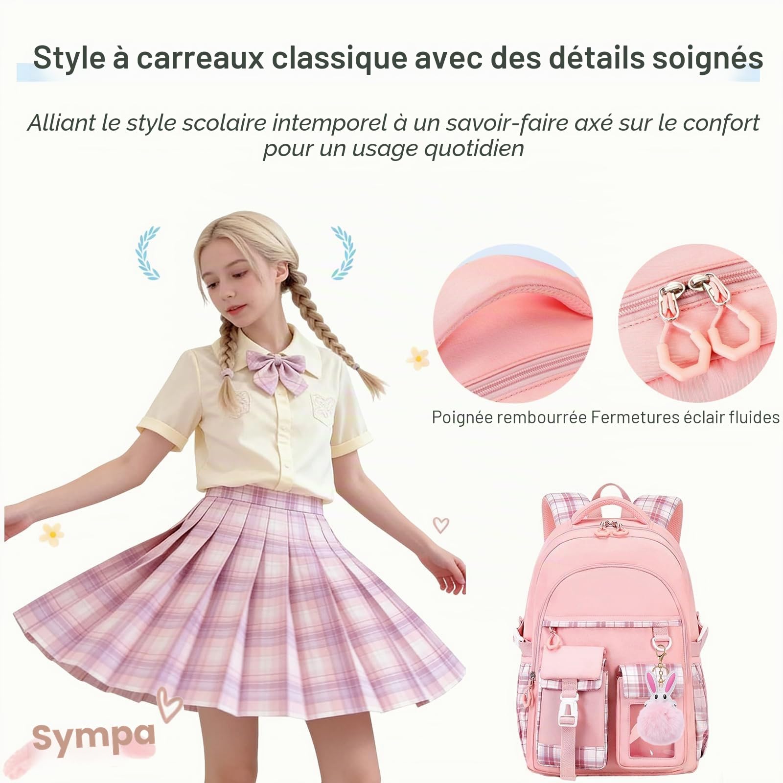 KEBEIXUAN Sacs à dos pour filles et enfants - Sac d'école kawaii pour adolescentes et étudiants - Sac à dos d'extérieur pour adolescents (Beige)