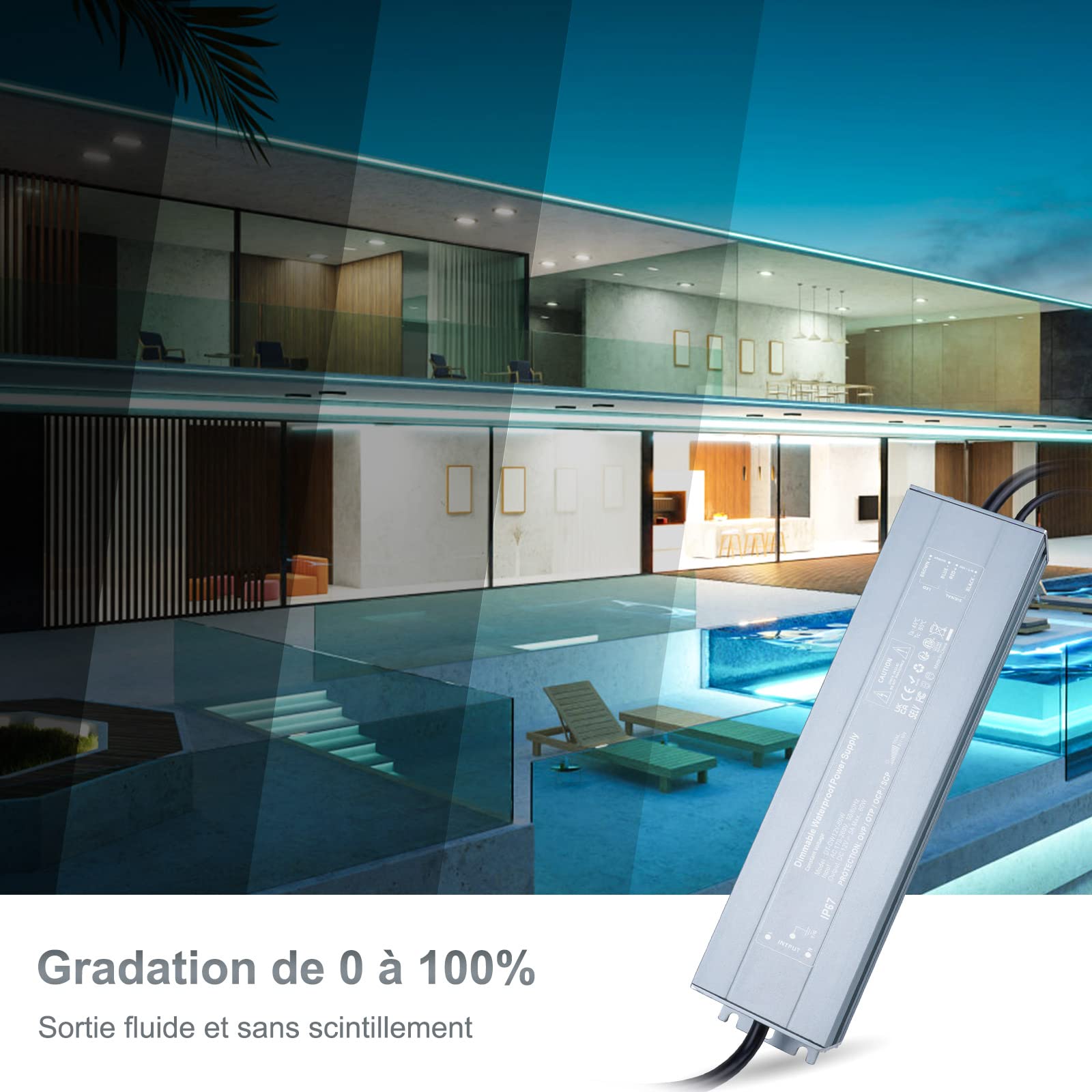 REYLAX Transformateur LED 12V 100W Dimmable, 0/1-10V & TRIAC Gradable