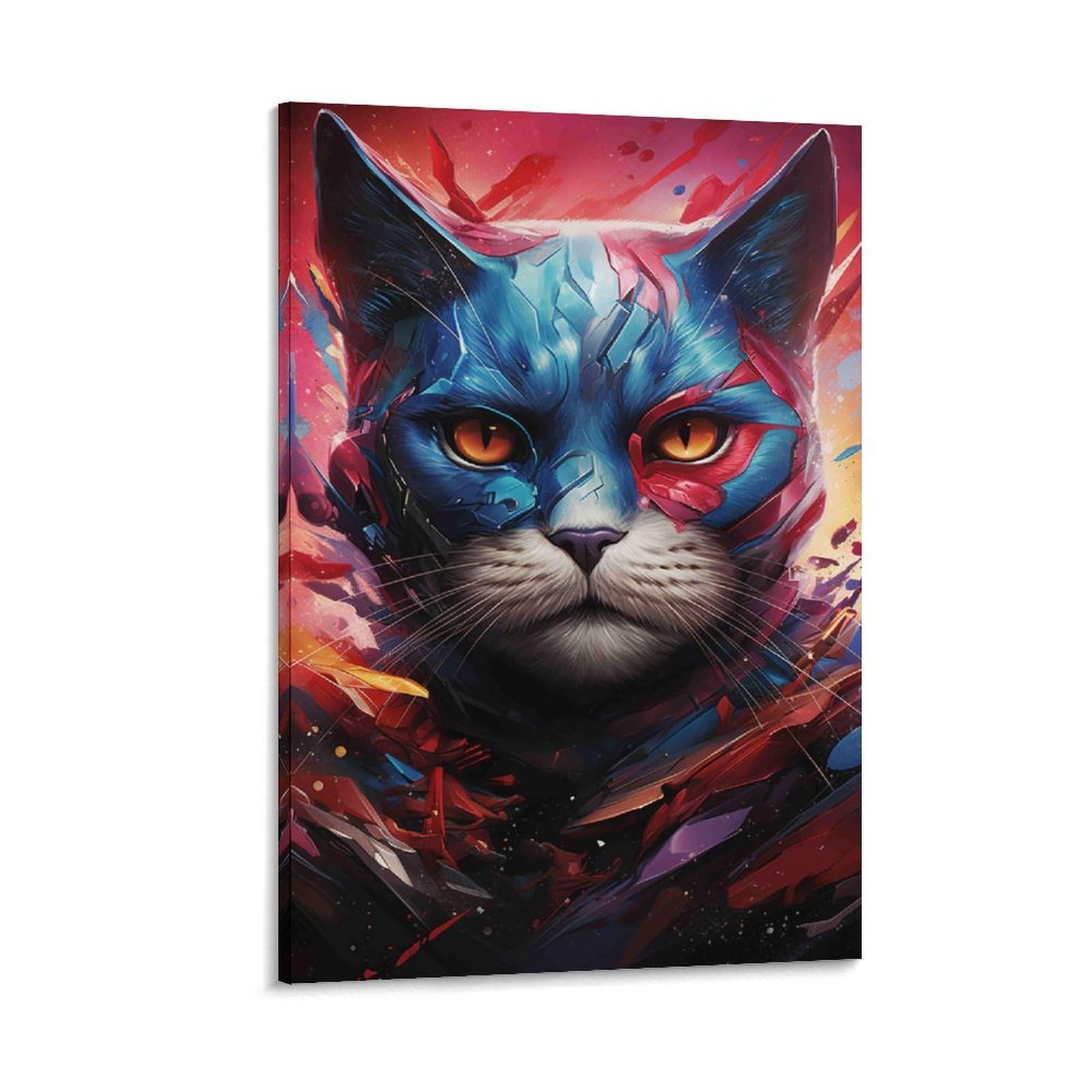 DHBANEIOK Cyber Cat Warrior Wall Decor Poster Canvas Prints Picture Modern Canvas Wall Art Picture Wall Hanging for Bedroom Living Room Decor 24x36inch(60x90cm)