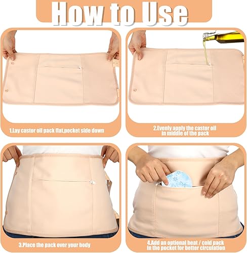 Miniatura 4 de Juego de 11 piezas de aceite de ricino, juego de aceite de ricino reutilizable de franela para cintura, cuello, pechos, codo con correa ajustable y