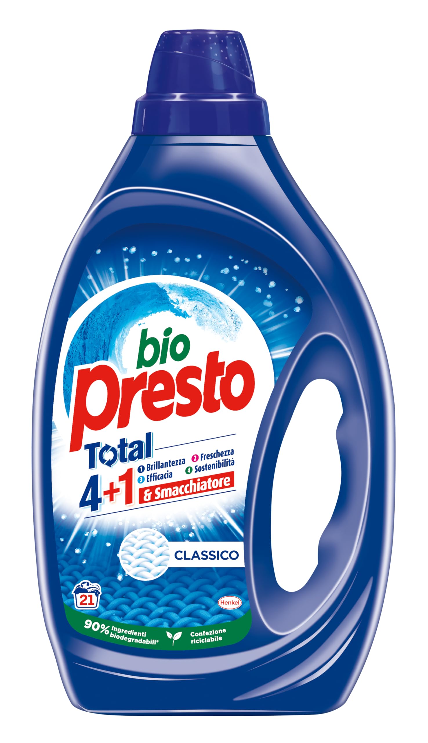 Bio Presto Liquido Classico Detersivo Lavatrice Liquido, Nuova Formula con Smacchiatore, 5 Confezioni da 35 lavaggi, totale 175 lavaggi