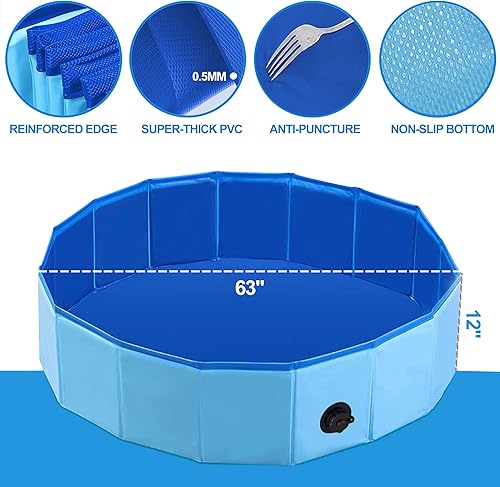 Miniatura 3 de Reliancer Piscina plegable para perros, piscina plegable grande de 63 pulgadas para mascotas, bañera plegable para gatos, piscina portátil de PVC