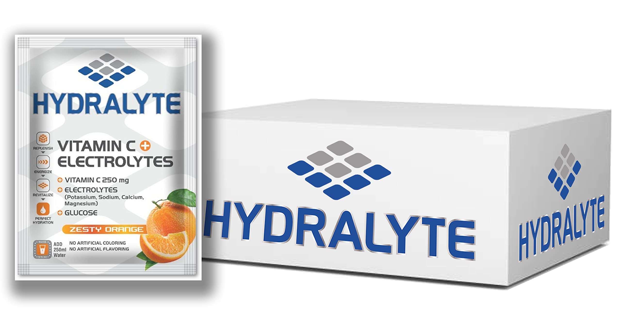 HydralyteVitamin C + Electrolyte Hydration Sports Drink Powder Orange Flavor, 10 gm, Pack of 300 | 1 Sachet make 250ml | Natural Electrolyte Replacement Supplement for Rapid Hydration