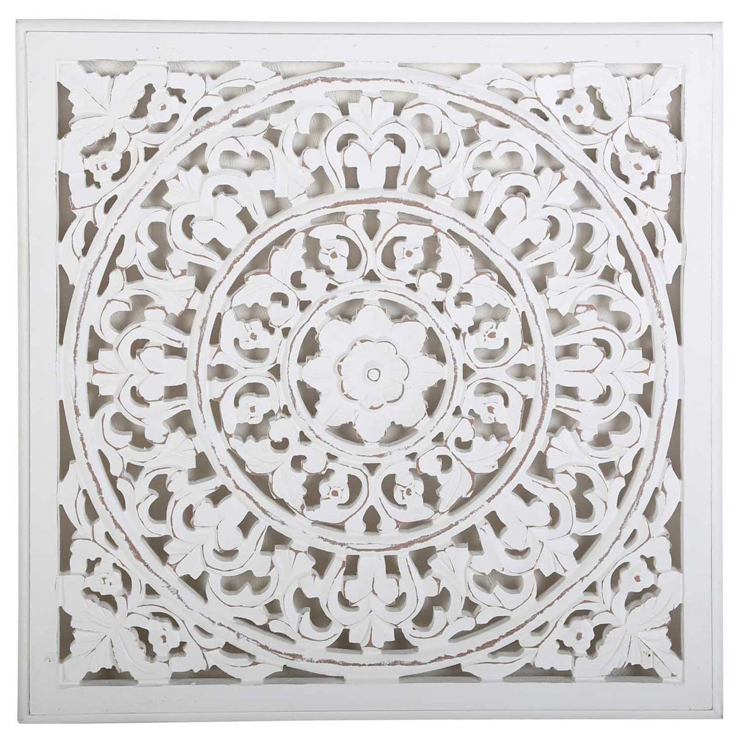 Casa Moro Mandala Wanddeko Nasha 55x55 cm Shabby Chic Weiß handgeschnitzte Wand-Dekoration Weihnachten Wandbild Ornament Fensterdeko MD1090