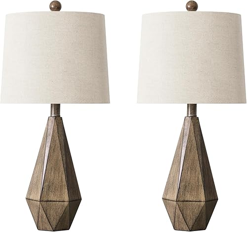 Miniatura 3 de PoKat Juego de 2 lámparas de mesa de granja de 23 pulgadas, lámparas rústicas marrones para sala de estar, dormitorio, mesitas de noche, lámparas de