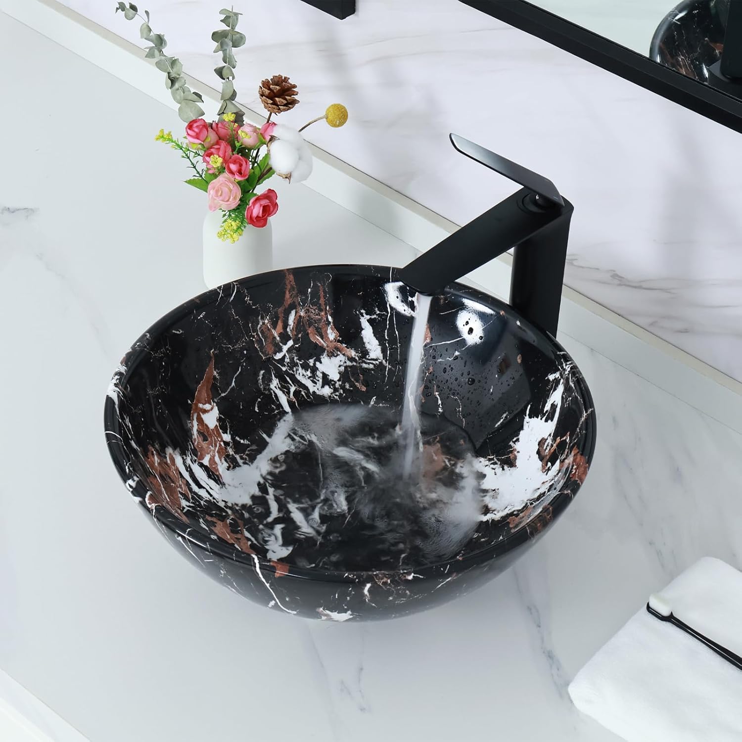 Davivy 16.3'' Nordic Marbling Round Vessel Sink with Pop Up Drain