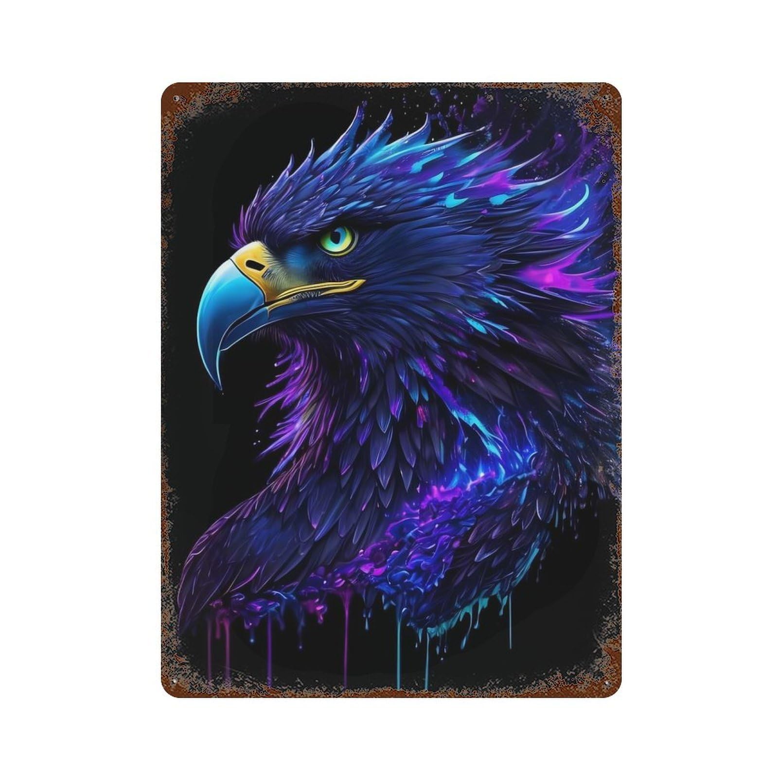 Neon Eagle Portrait Rusty Metal Tin Sign 15.7"x11.8", for Pub, Kitchen And Man Cave Decor, Farmhouse Wall Decor