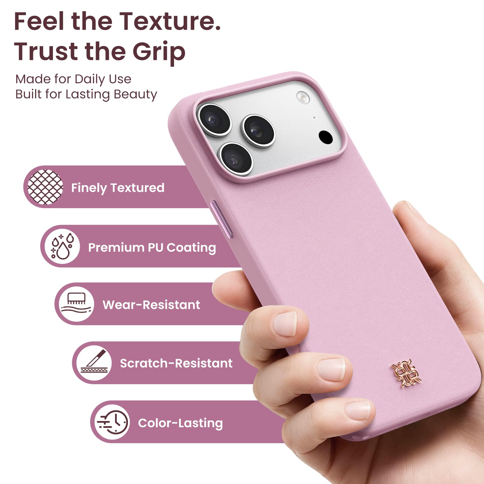 ORNARTO Cover per iPhone 18 Pro Max/17 Pro Max Pelle Vegana,Rosa Ballet