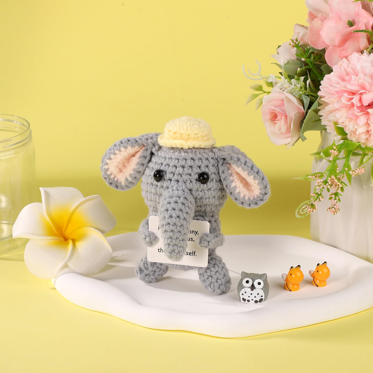 Seenelling Inspirational Crochet Elephant - Handmade Emotional Support Doll With Card