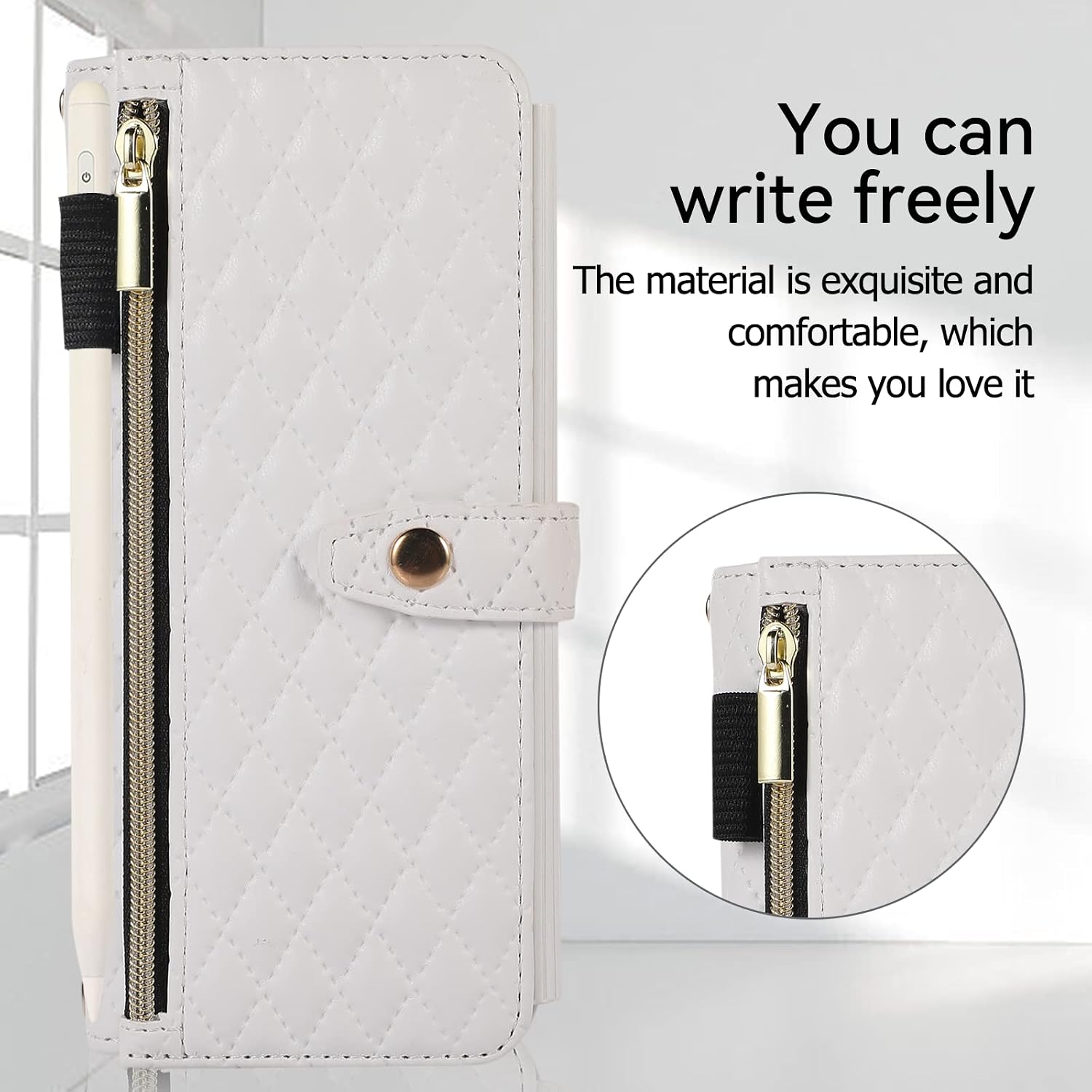 Asuwish Phone Case for Samsung Galaxy Z Fold 4 5G 2022 Wallet Cover and Zipper Card Holder Slot Cell Accessories Wrist Strap Lanyard Stand Flip Leather ZFold4 Z4 Fold4 4Z ZFold45G G5 Women Men White
