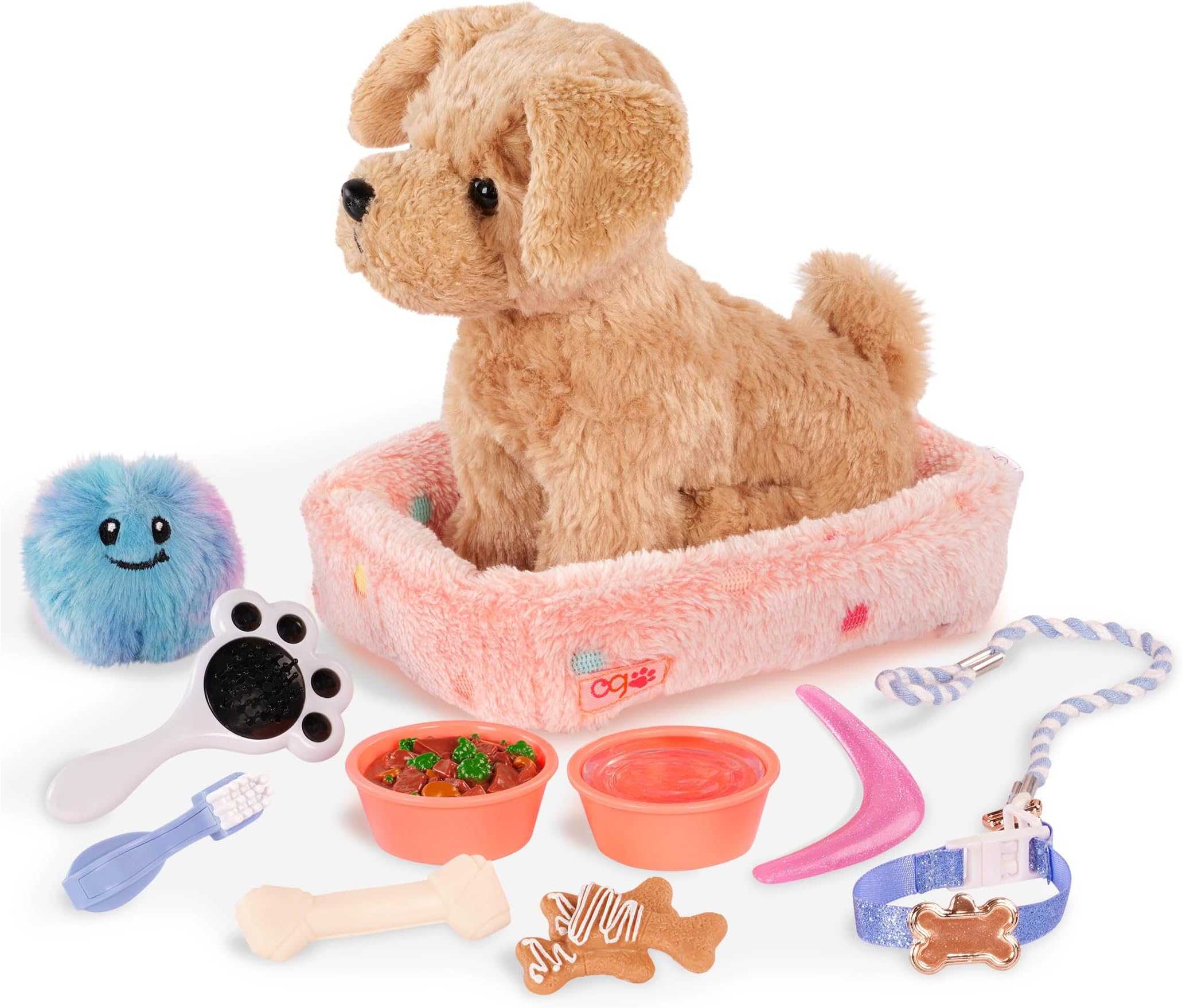 Our Generation Puppy Care & Play Set – Toy Doggy Accessories for 18-inch Doll Pets, Soft Dog Bed, Cute Leash, Pretend Food, Fun Play for Kids Ages3+