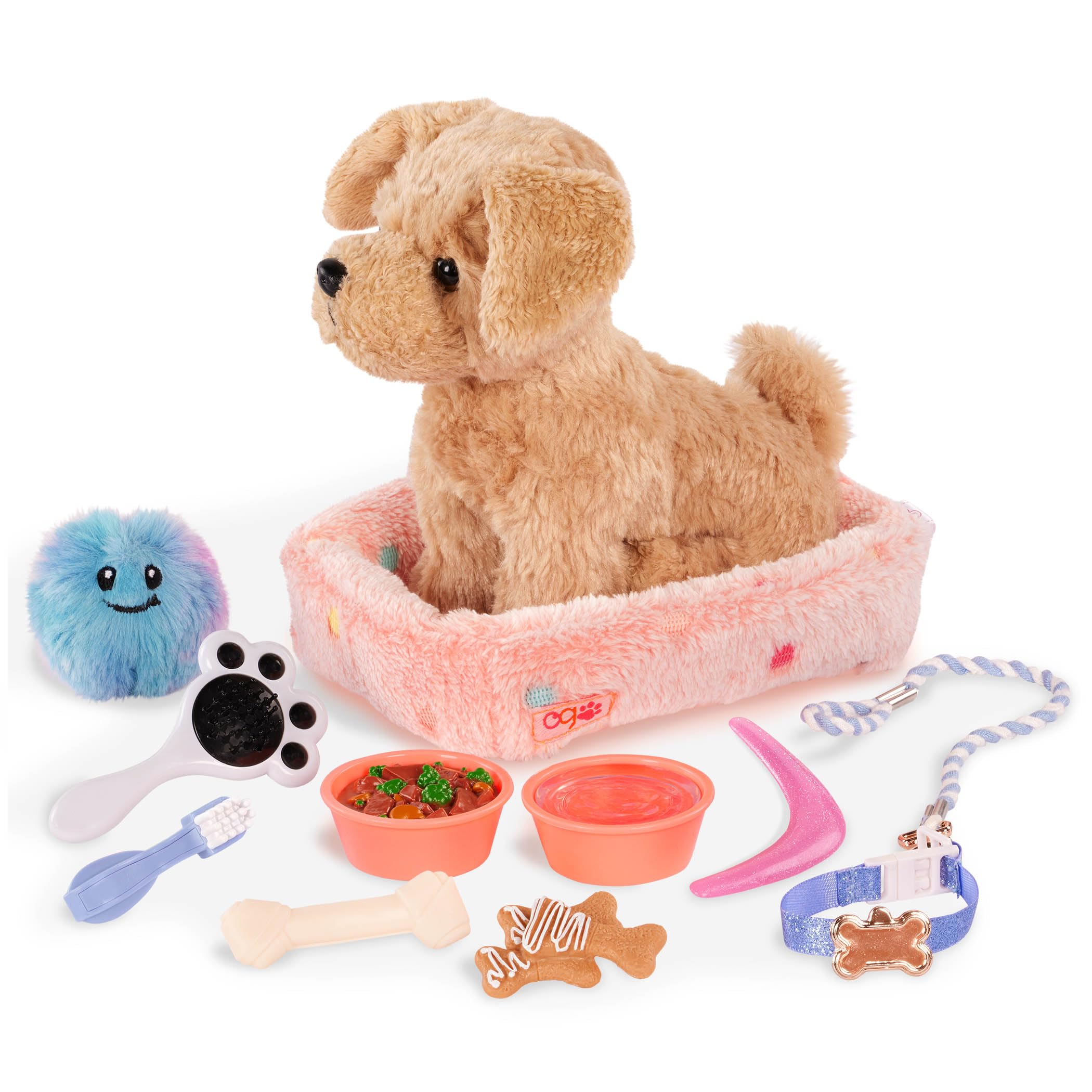 Our GenerationPuppy Care & Play Set – Toy Doggy Accessories for 18-inch Doll Pets, Soft Dog Bed, Cute Leash, Pretend Food, Fun Play for Kids Ages3+