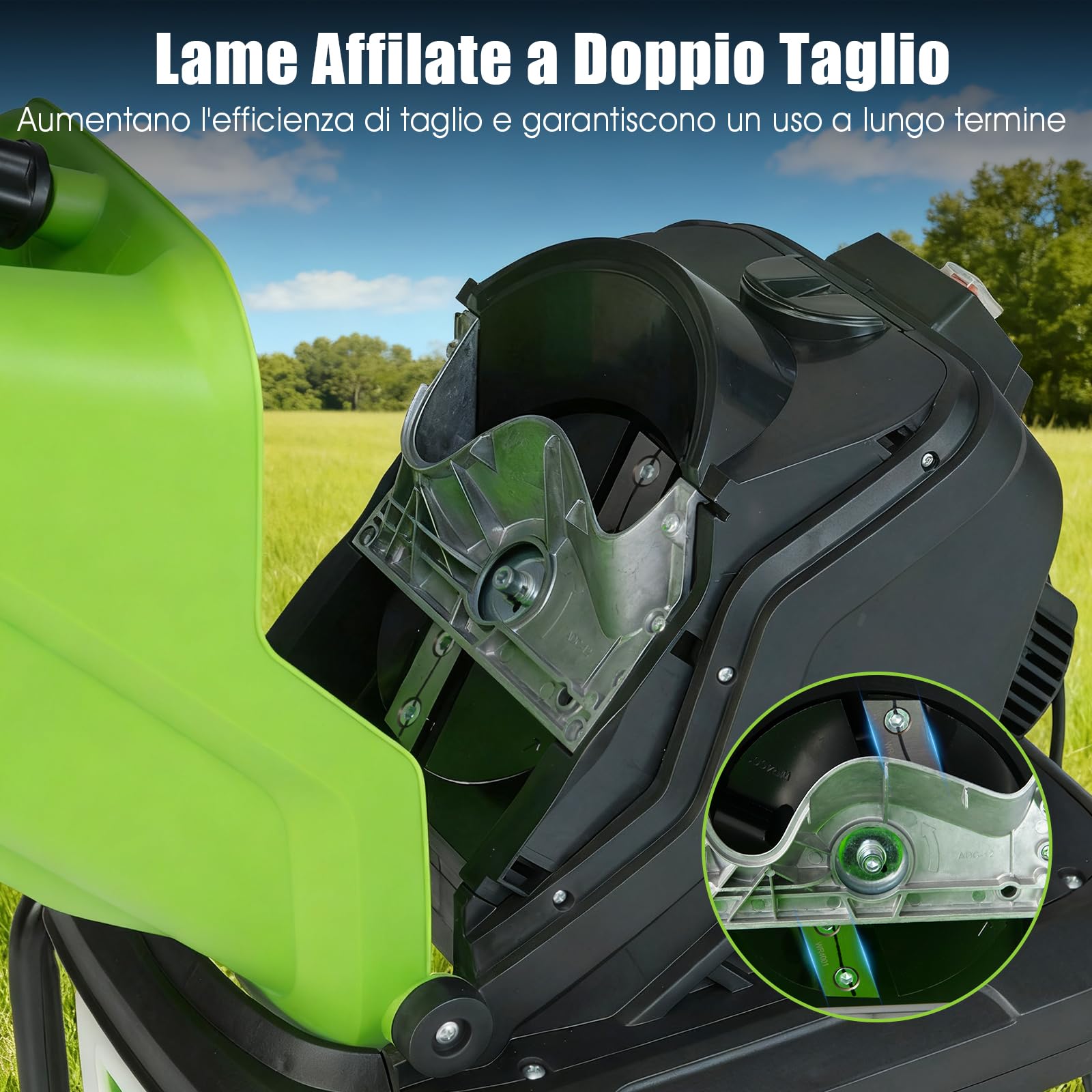 COSTWAY 3000 W Biotrituratore Elettrico per Rami, Trituratore da Giardino con Cestino da 50 L, Diametro di Taglio 45 mm, Tramoggia di Alimentazione e Ruote (Verde)