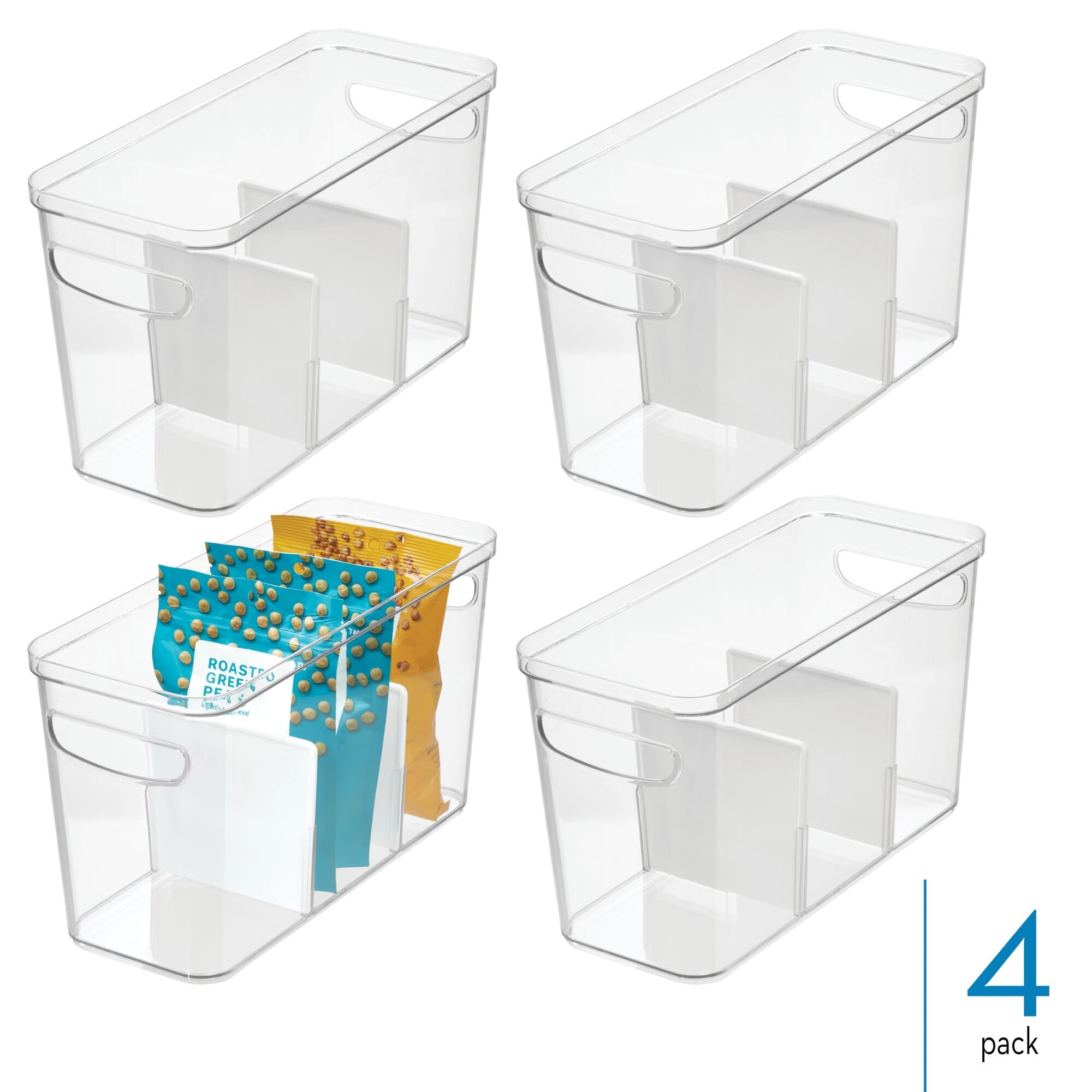iDesign - Set di 4 contenitori per dispensa con 3 sezioni divise, colore: trasparente/bianco opaco