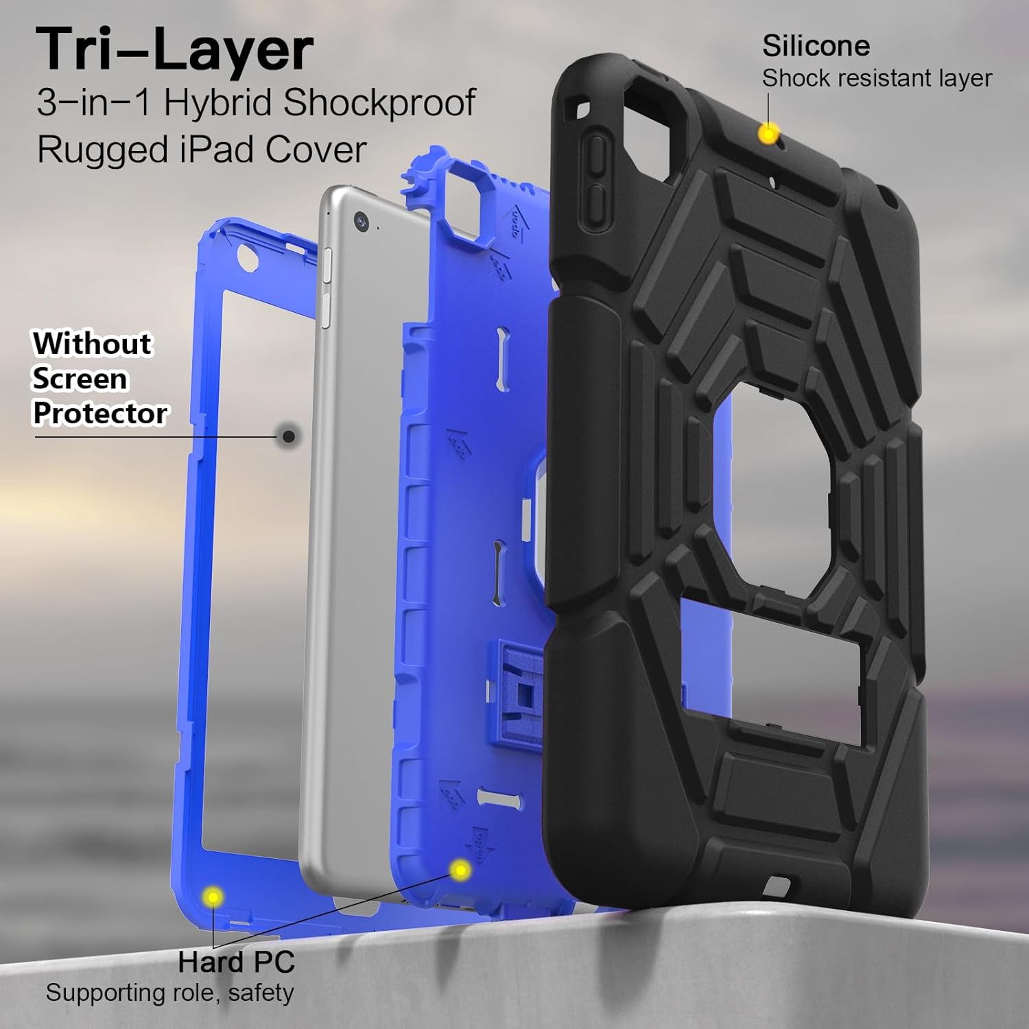 Grifobes for iPad mini 5 Case, for iPad mini 4 Cases for Kids,Heavy Duty Shockproof Rugged Cover with Stand,Protective Cover for iPad mini 5th/4th Generation 7.9 inch (Black+Deep Blue)