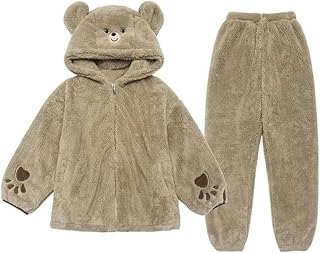 「2024冬モデル」着ぐるみ パジャマ 可愛い 大人用 もこもこ パジャマ ルームウェア レディース クマ耳 冬用 ルームウェア 動物 2点セット 暖かい 寝巻き 長袖 前開き 着る毛布 お揃い フード付き 防寒 L
