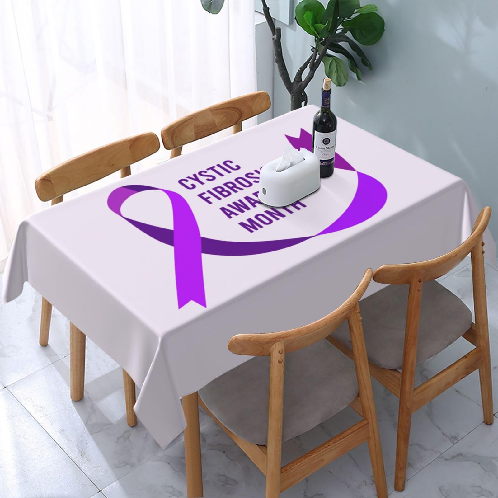 JunHeArt Cystic Fibrosis Awareness Month Purple Ribbon Tablecloth Rectangle Table Cover Washable Table Cloths Decor For Kitchen 54" X 72"
