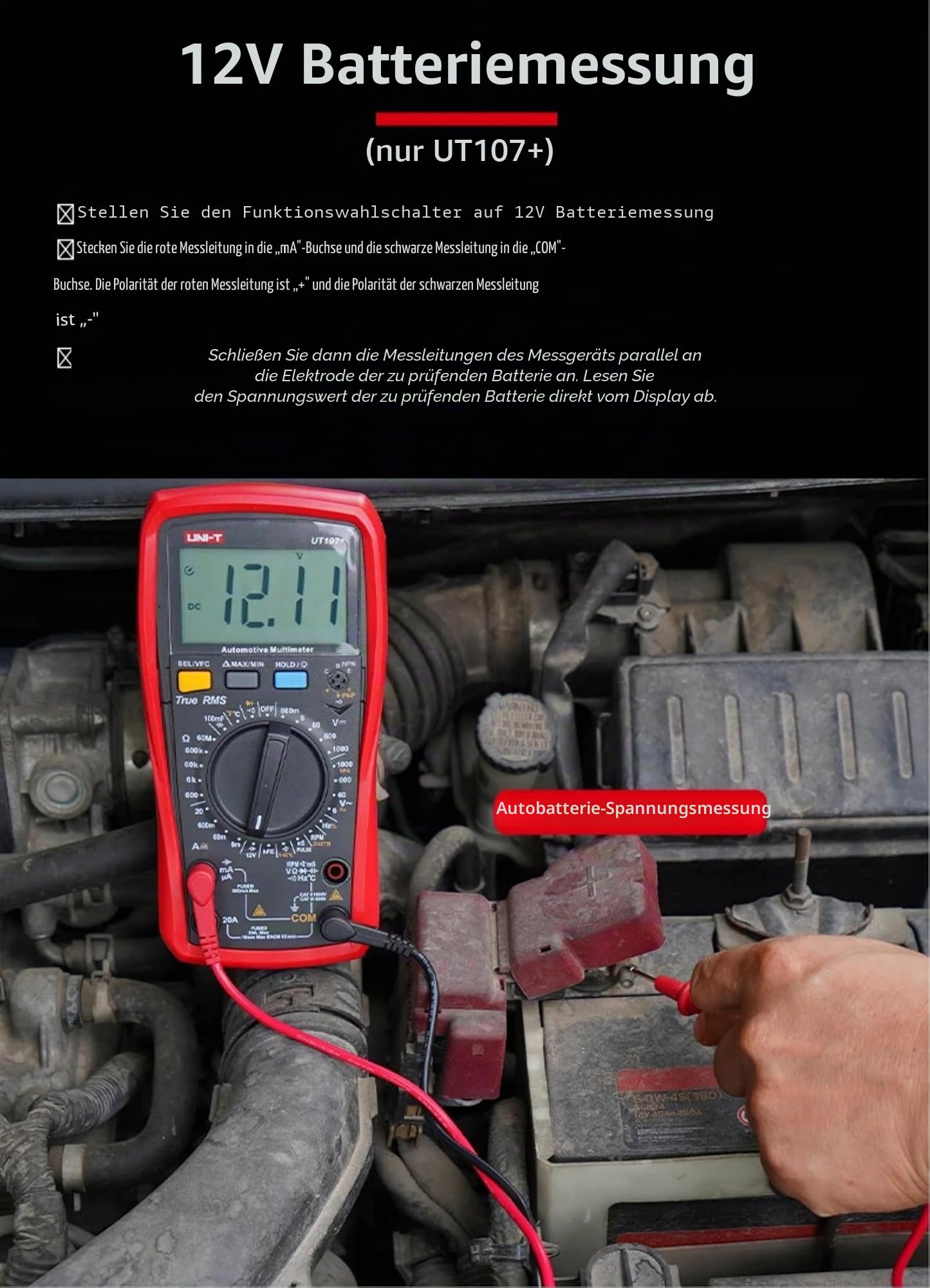 UNI-T UT107+ Automobile Multimeter High Precision True RMS Automobile Automatic Range Actual Value Digital Multimeter.
