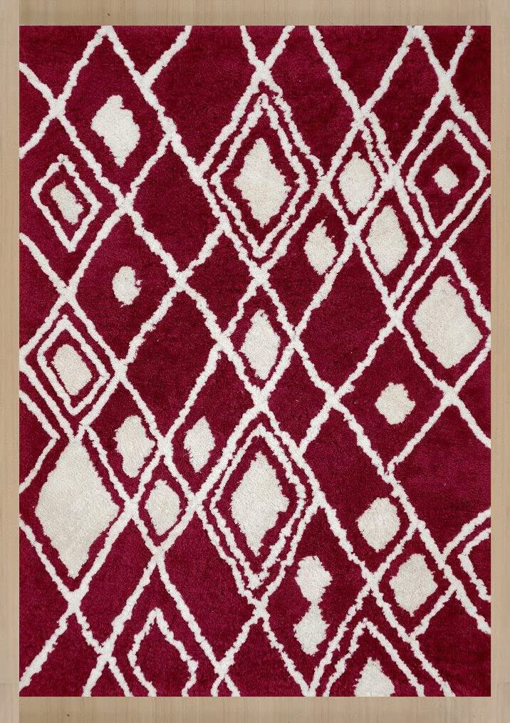 Tappeto rosso bianco orientale 120 x 180 cm fatto a mano 100% poliestere Shaggy