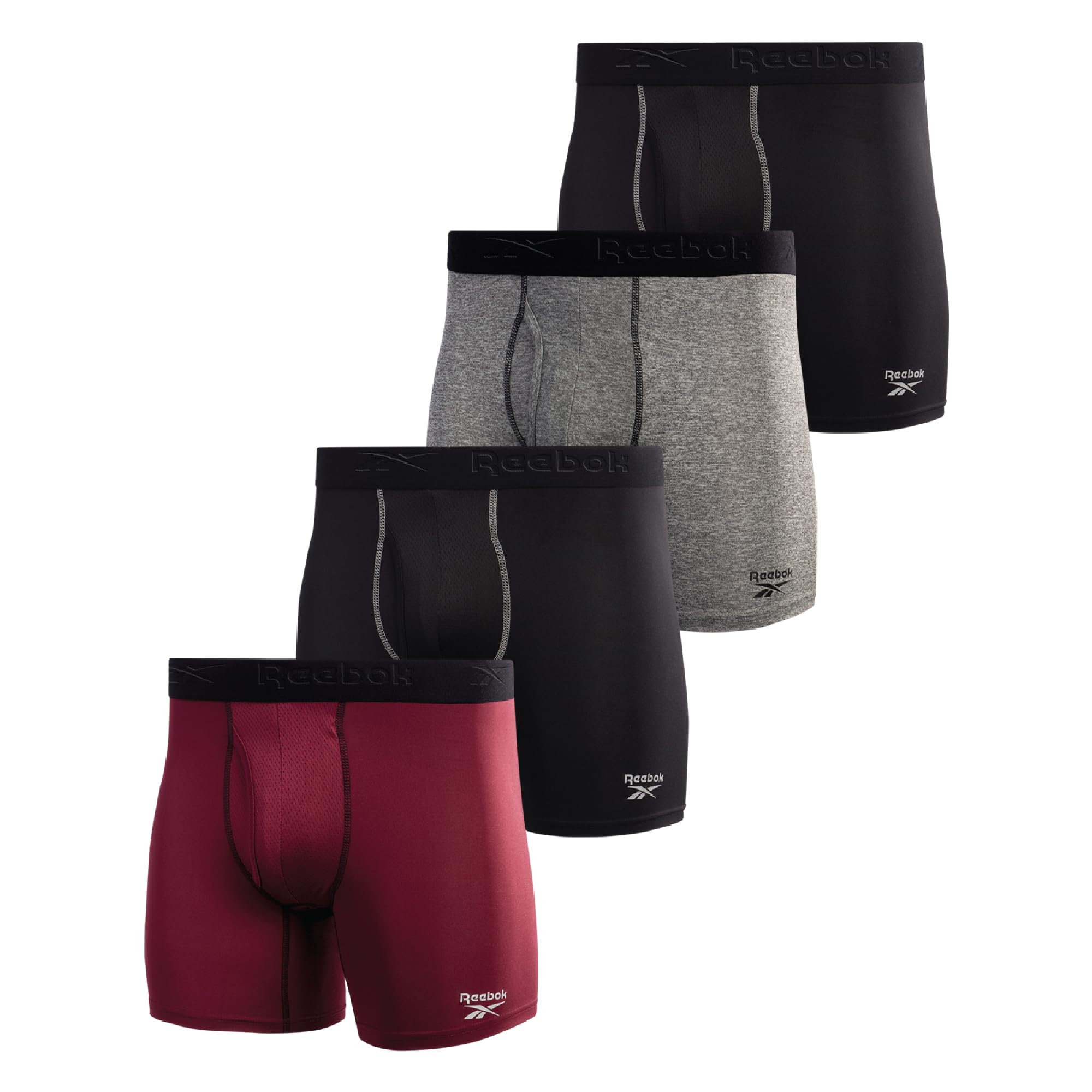 Reebok Men's Performance Boxer Briefs (4 Pack) (Medium, Black/Fig/Grey)