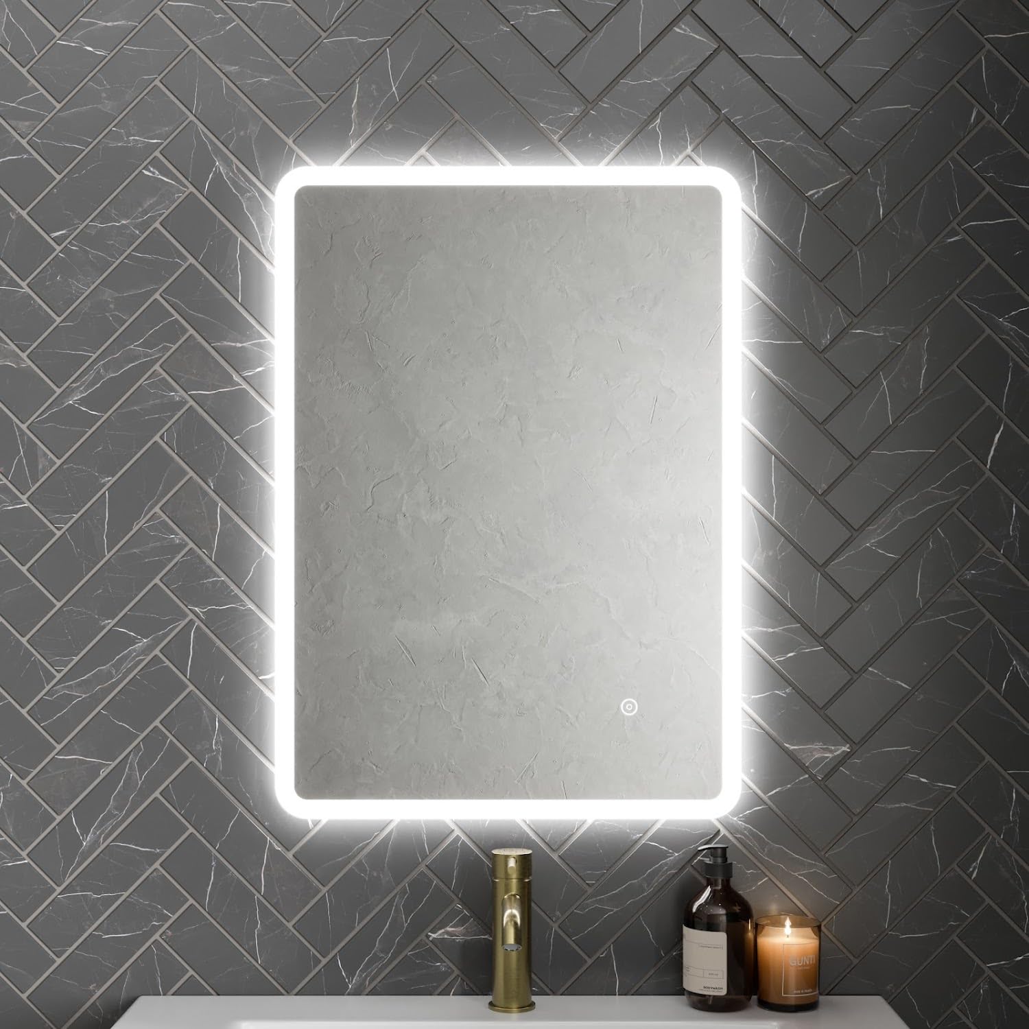 Baystone Baystone® 500 X 700Mm Bathroom Mirror With Led Lights Wall Mounted Demister Backlit Illuminated Mirrors For Bathrooms, Mains Powered, Touch Sensor