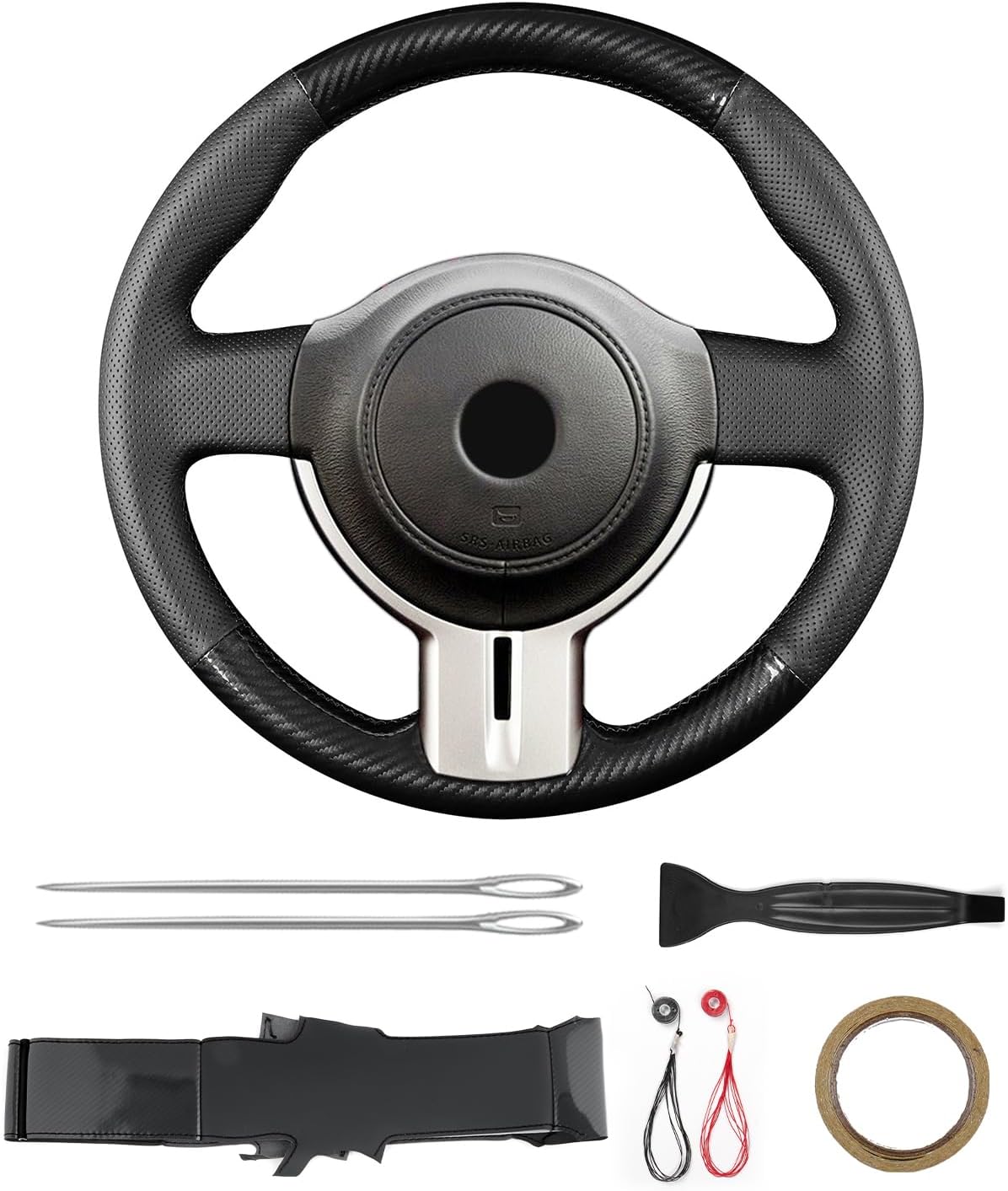 Hand Stitched Steering Wheel Cover for Toyota GT86 TRD 2014/GT 86 2013/FT-86 Open Concept 2013/86 GTS 2012, Non-Slip Breathable Microfiber Leather & Carbon Fiber Leather Steering Wheel Cover